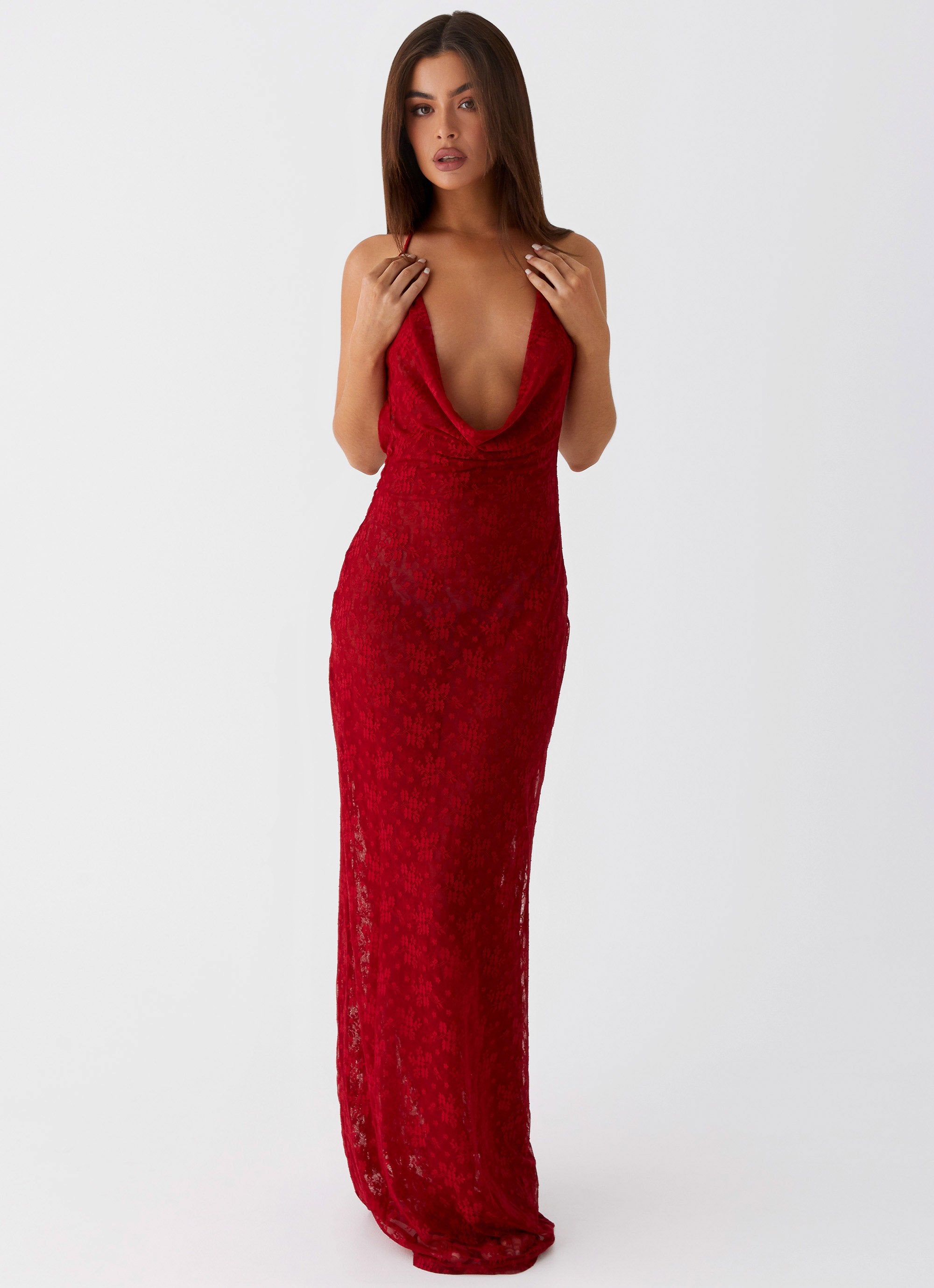 Champagne Coastline Maxi Dress - Dark Red