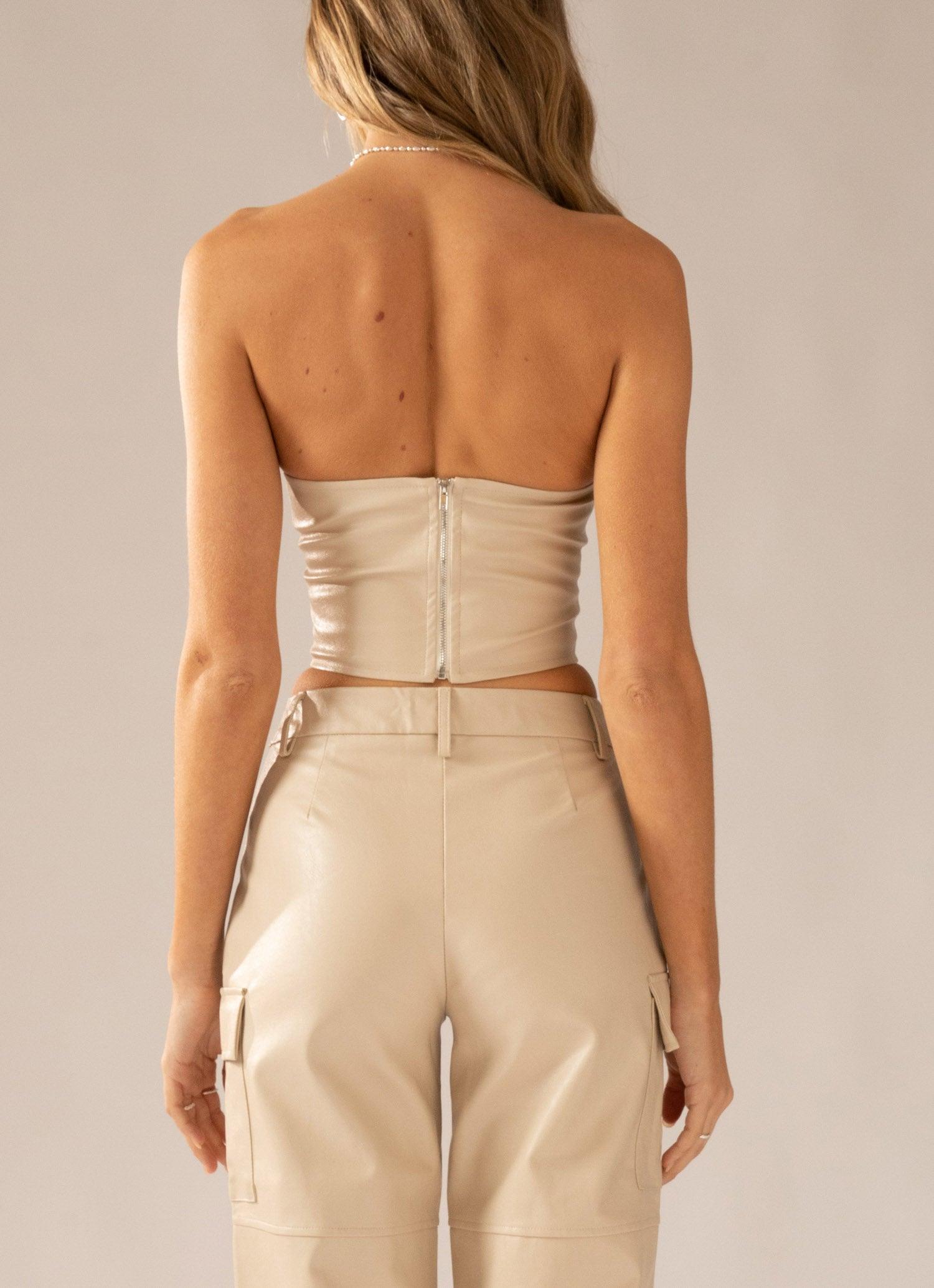 Wanted and Wild PU Bustier Top - Stone