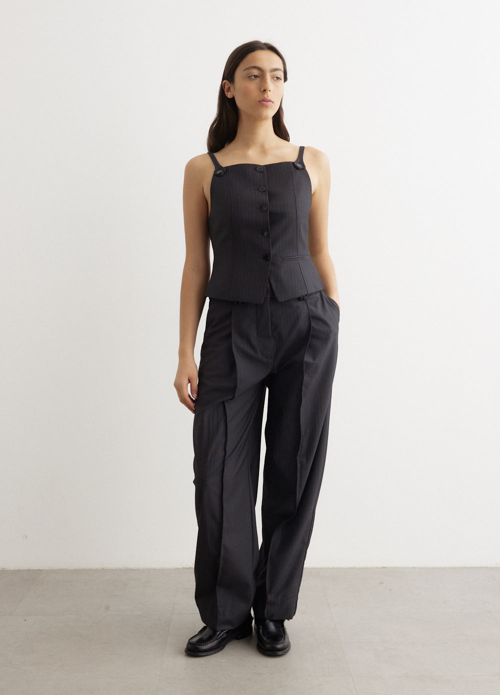 Melange Stripe Suiting Relaxed Pleated Pants