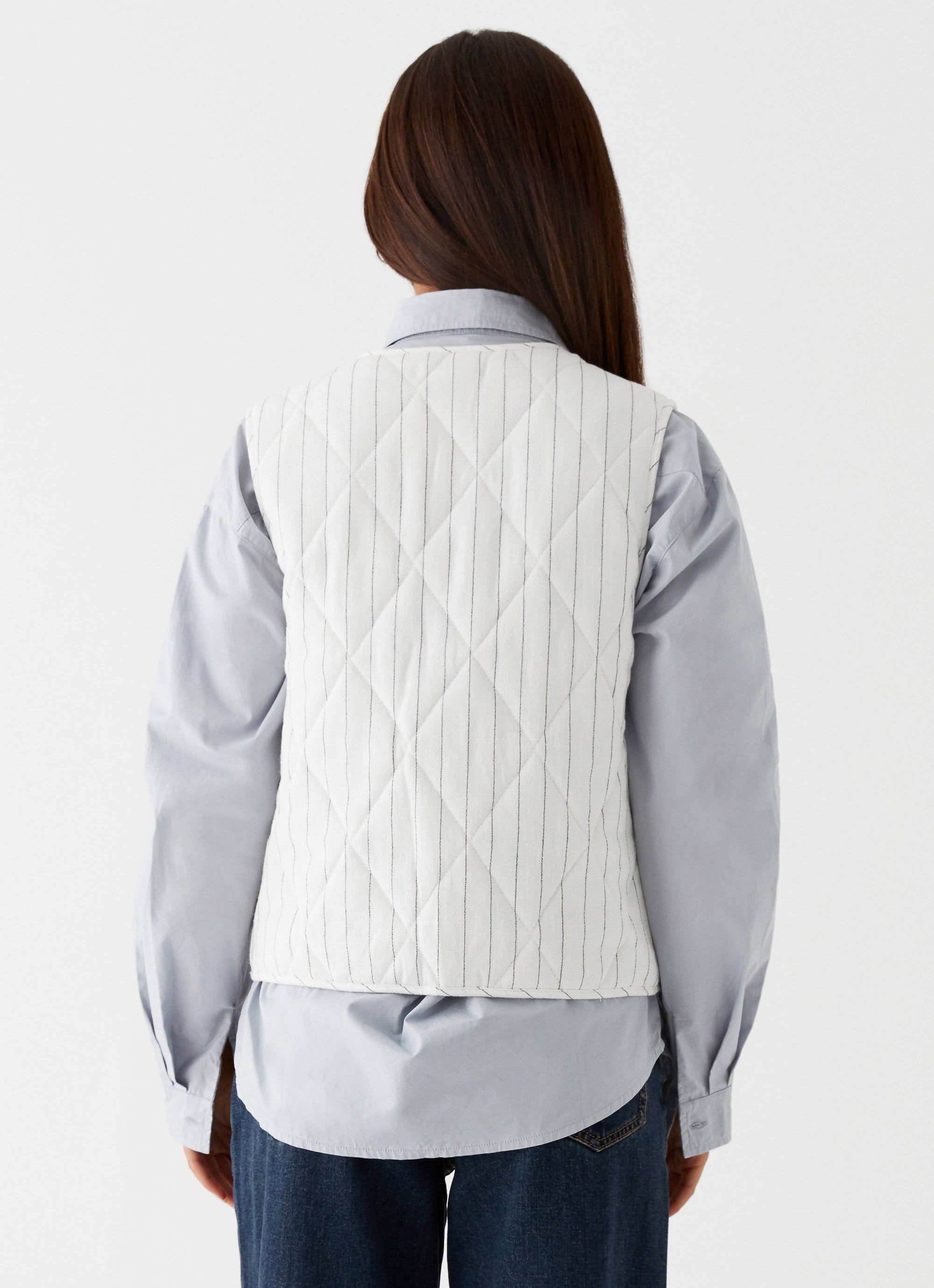 Celini Quilted Vest - White Pinstripe