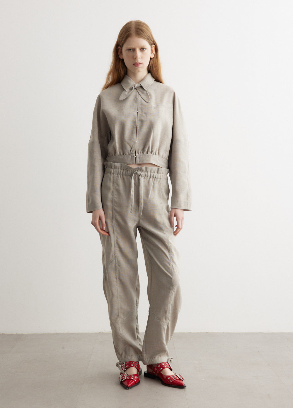 Light Melange Suiting Elasticated Waist Pants