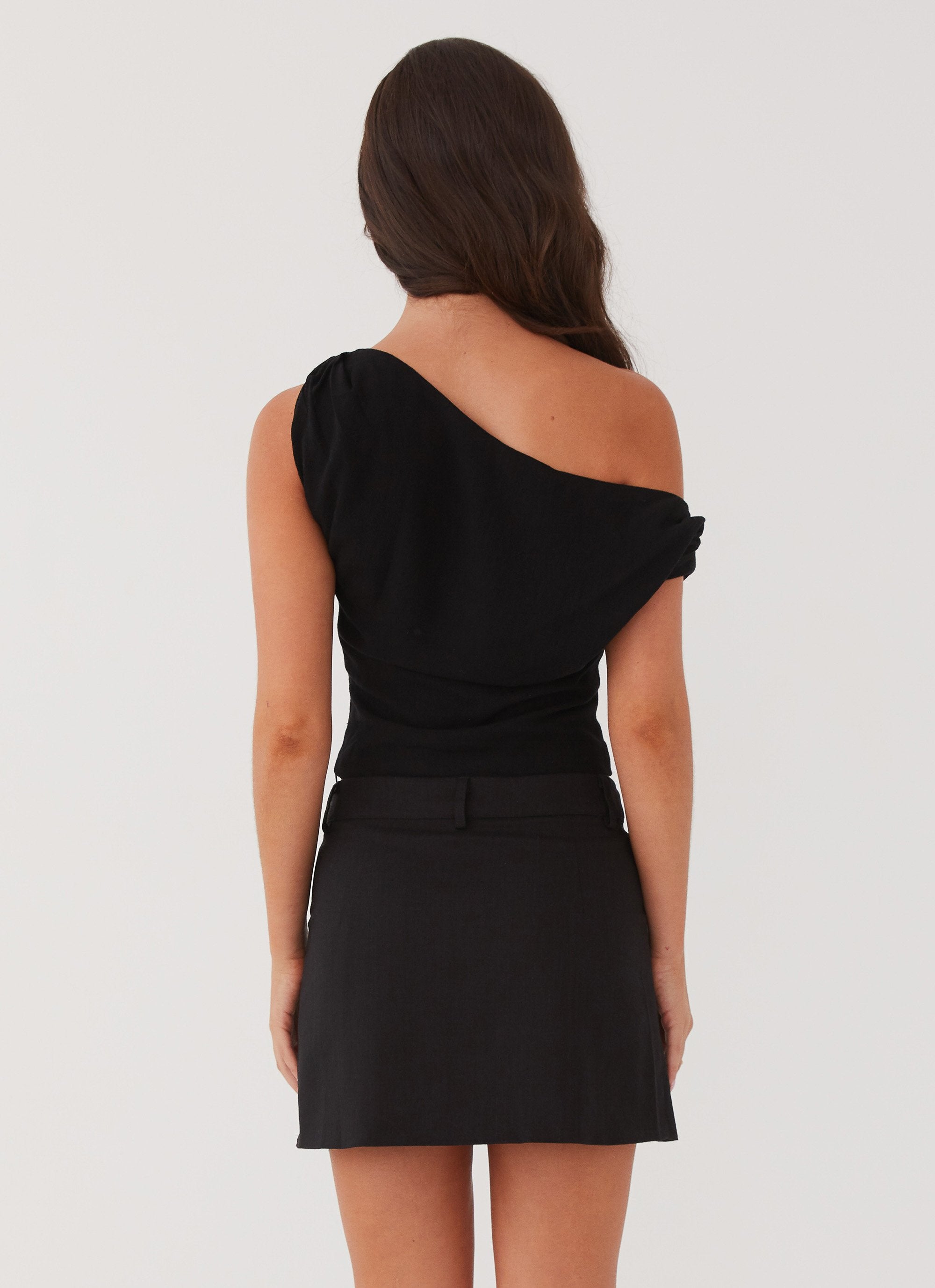 Marissa Linen One Shoulder Top - Black