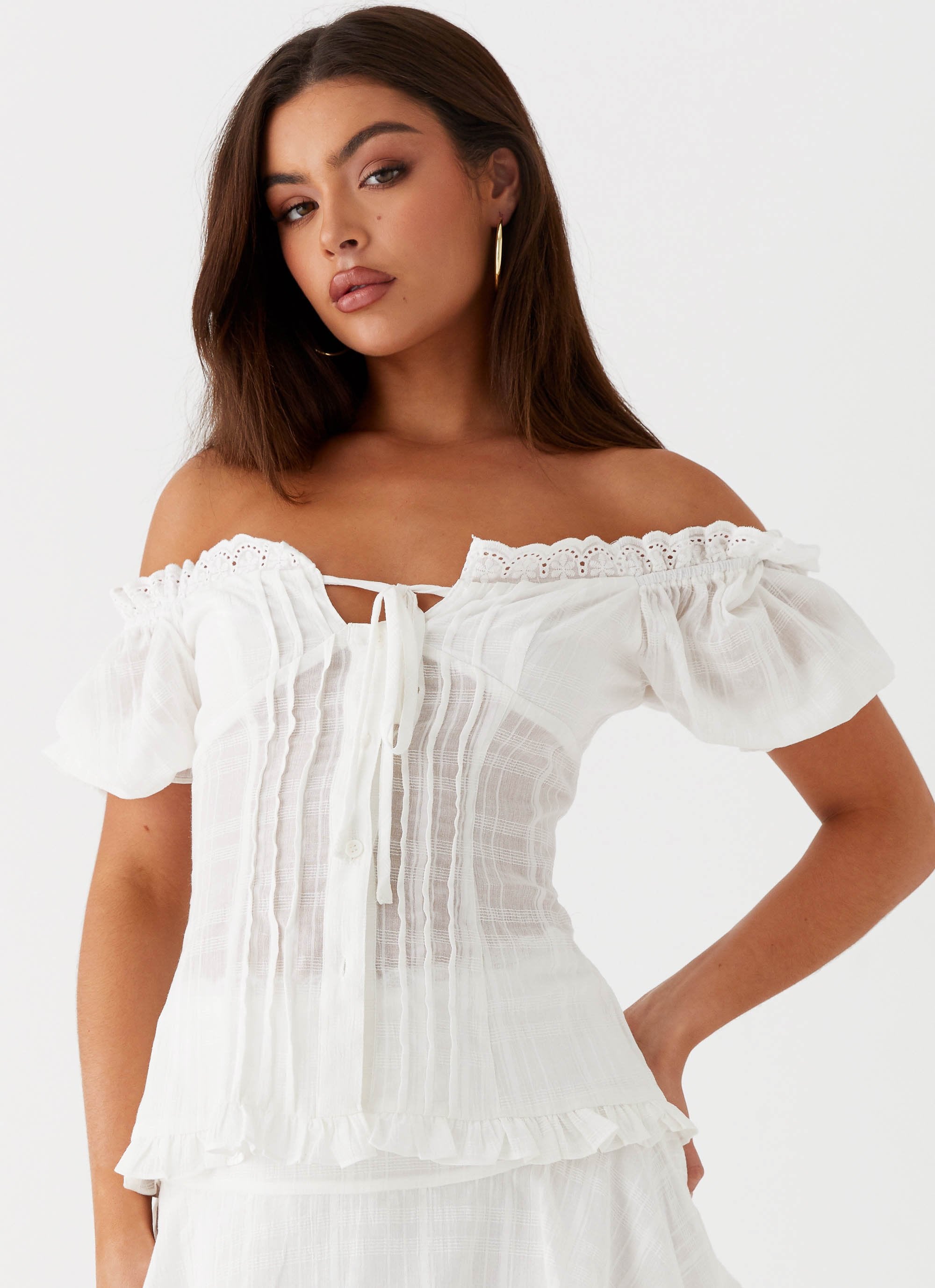 Hundred Percent Puff Sleeve Top - White