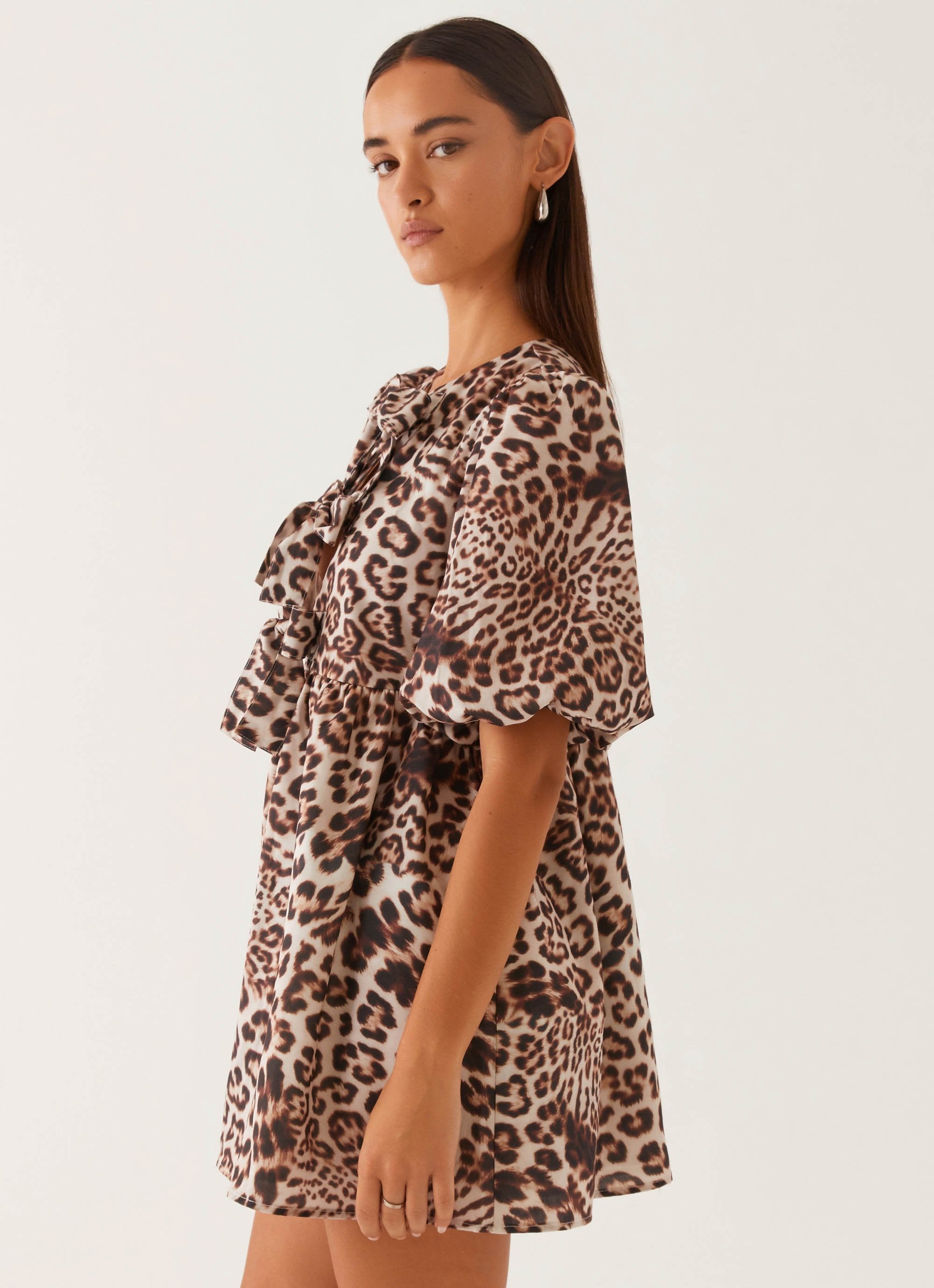 Western Wind Tie Mini Dress - Leopard