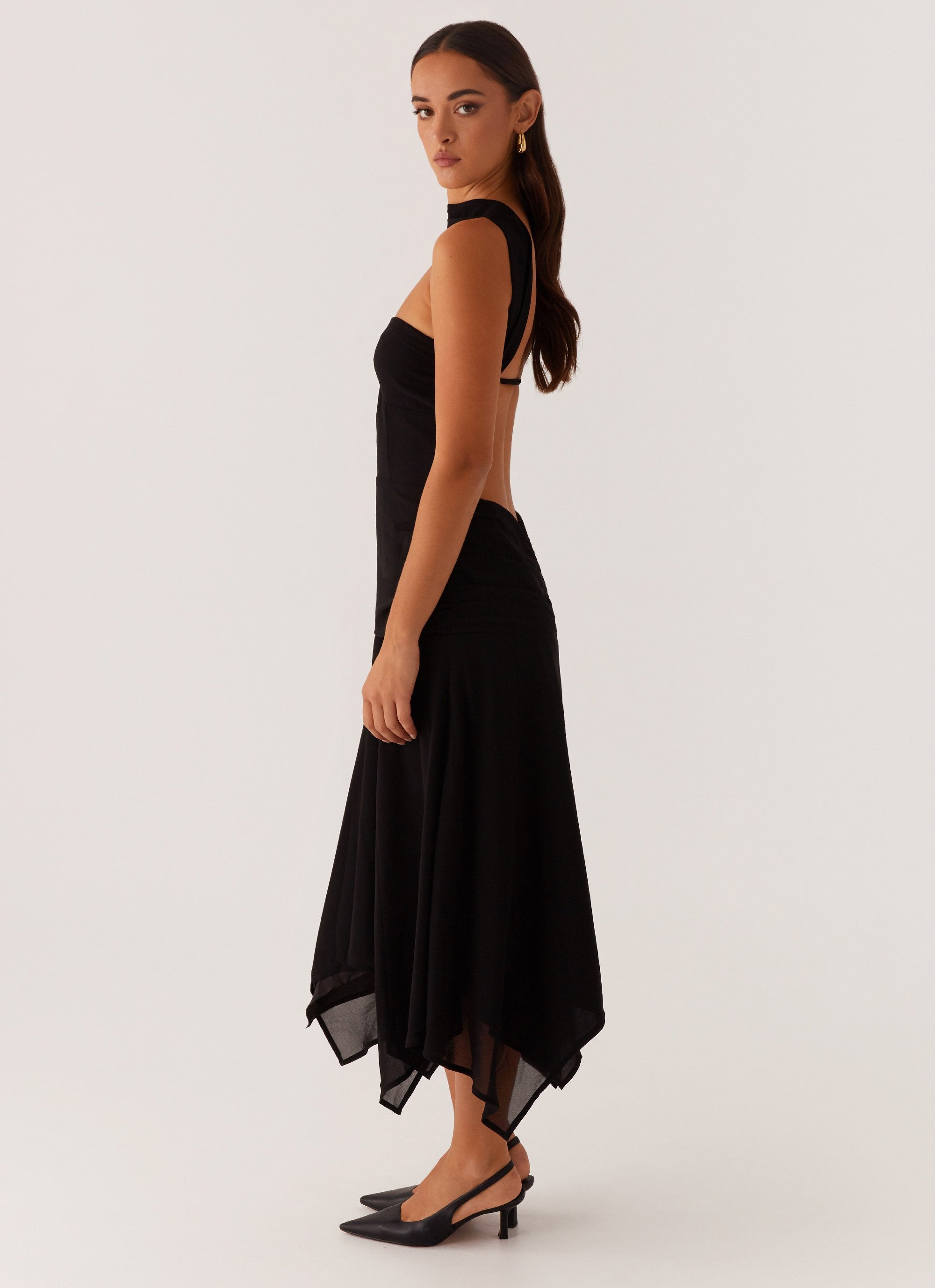 Leto Chiffon Midi Dress - Black