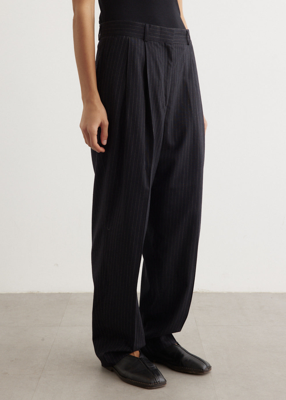 Double-Pleated Tailored Pinstripe Trousers