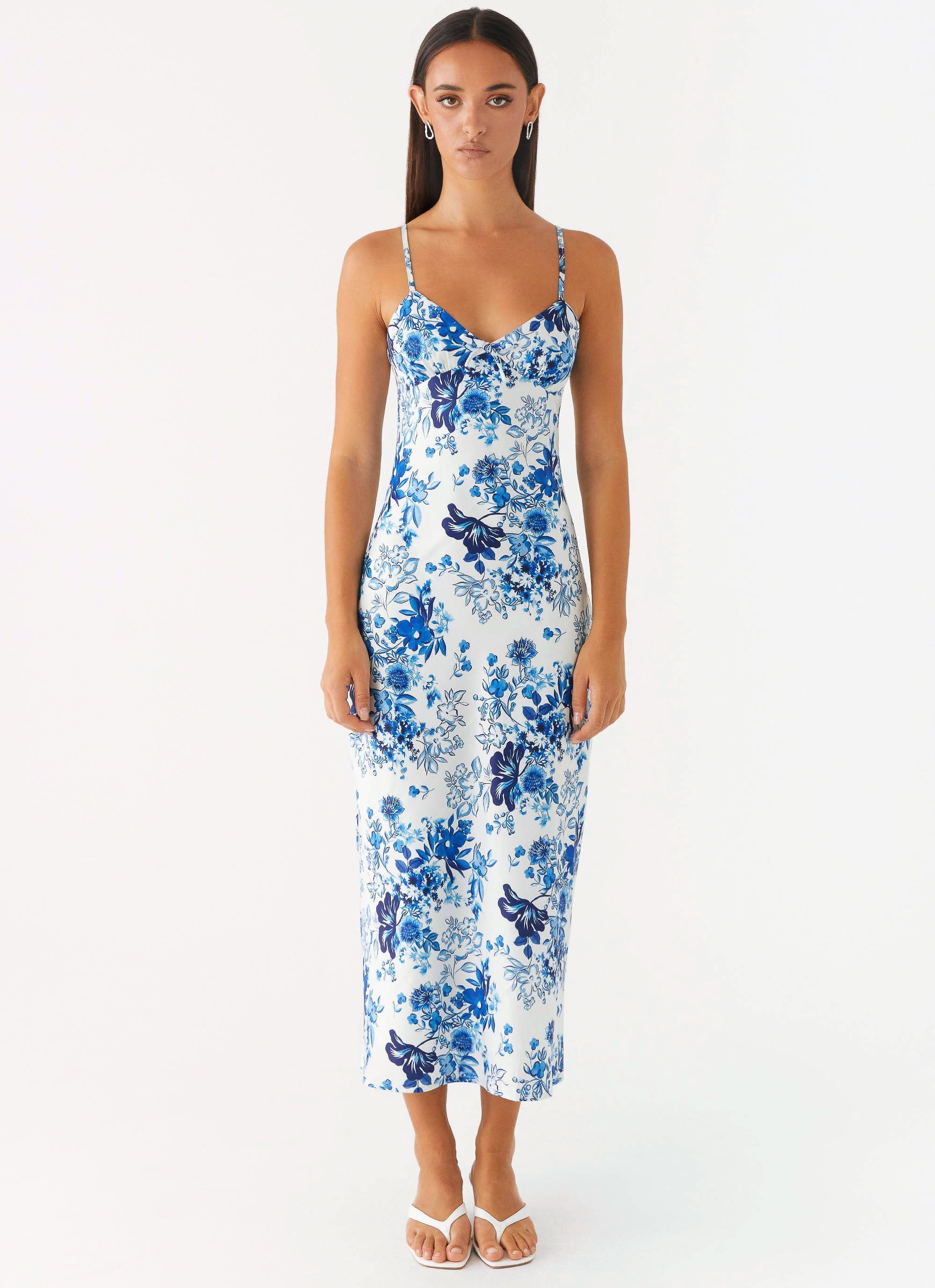 Take Chances Midi Dress - Serene Sky Floral