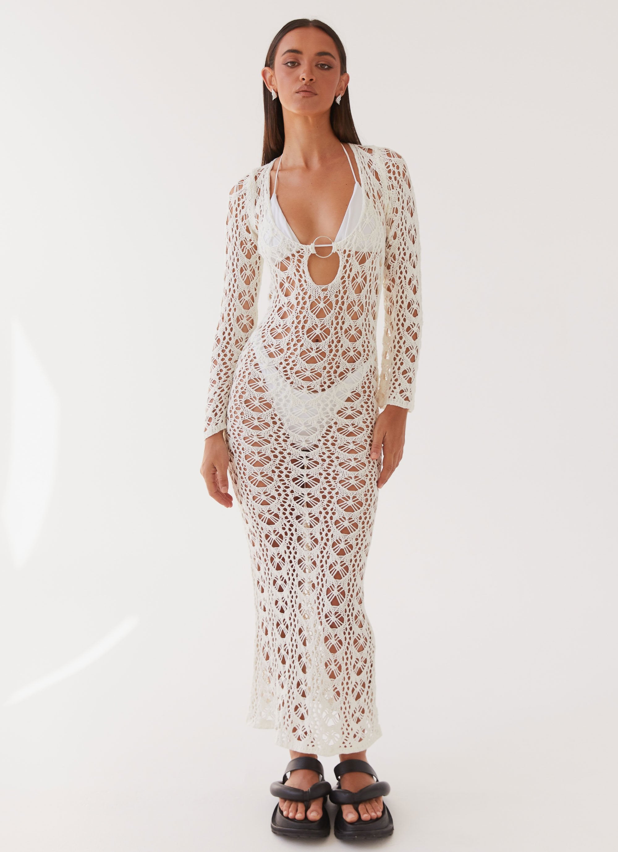 Beach To Bar Crochet Maxi Dress - Cream