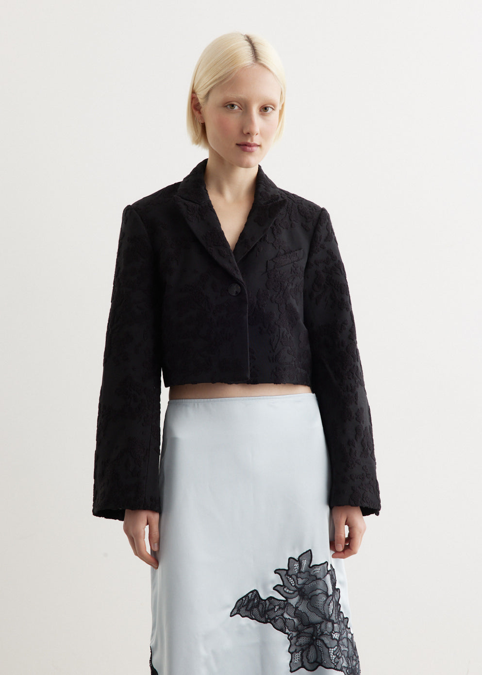 Boucle Jacquard Suiting Cropped Blazer