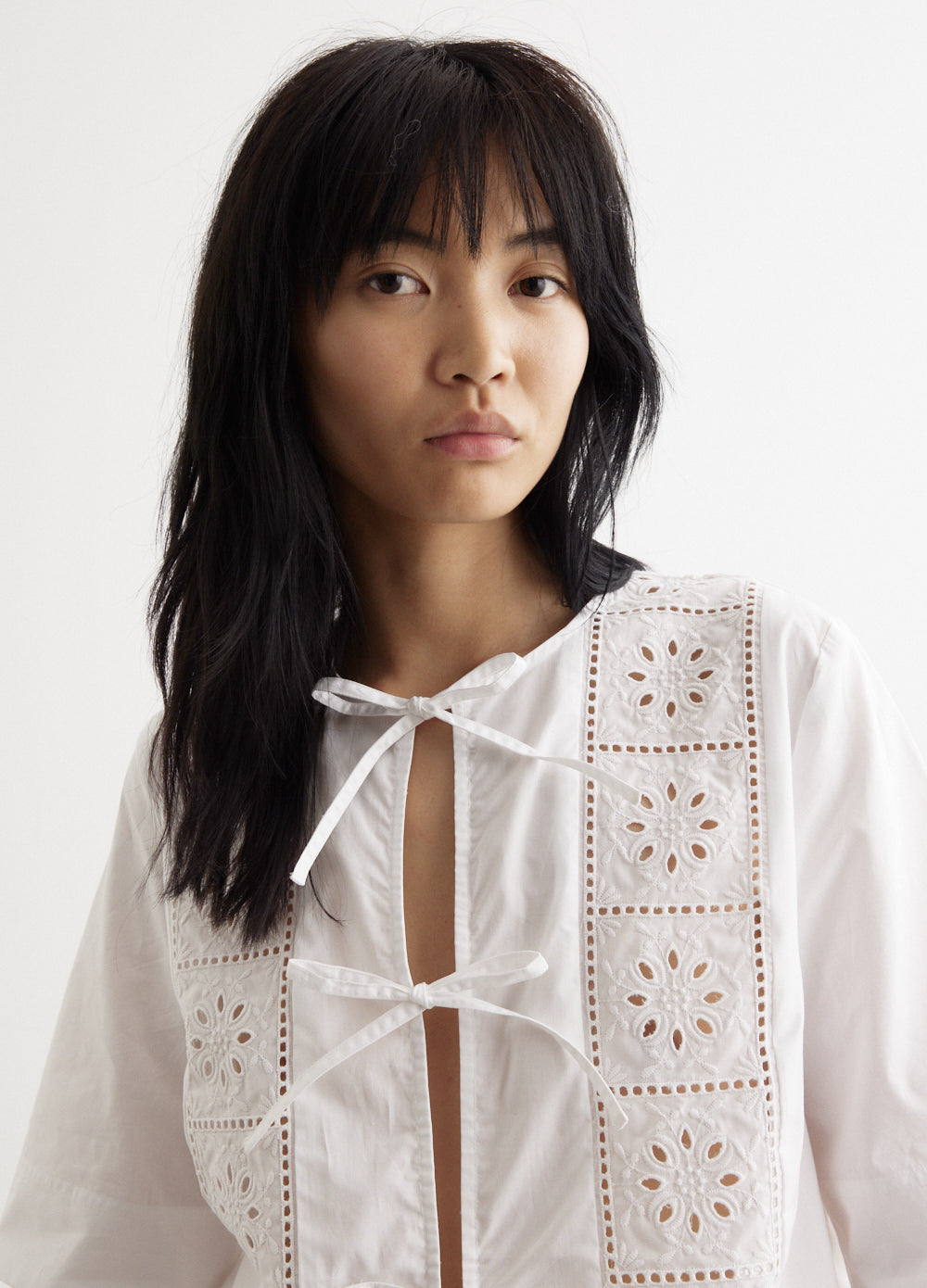 Broderie Anglaise Tie Blouse