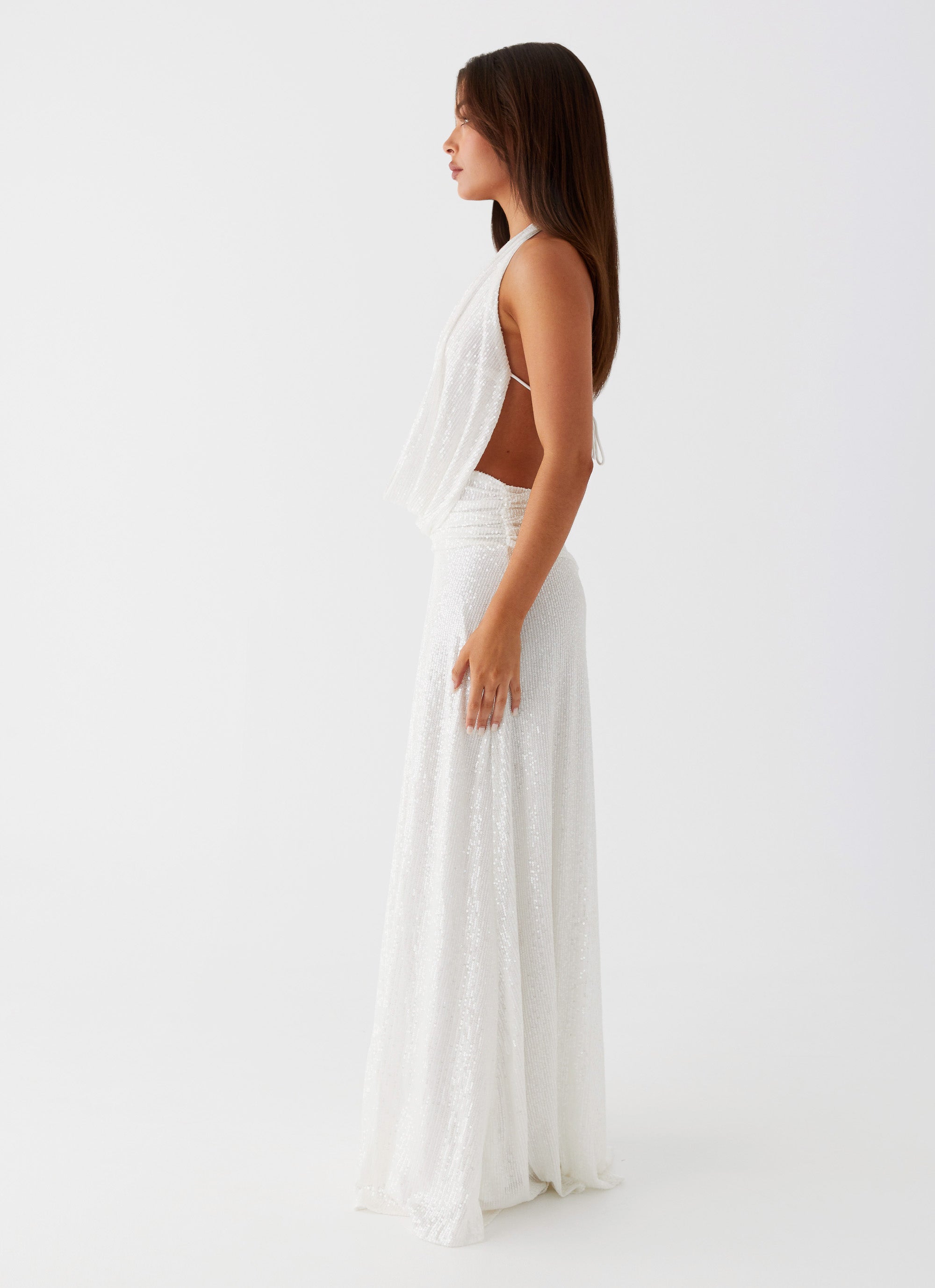 Elysia Sequin Maxi Dress - White