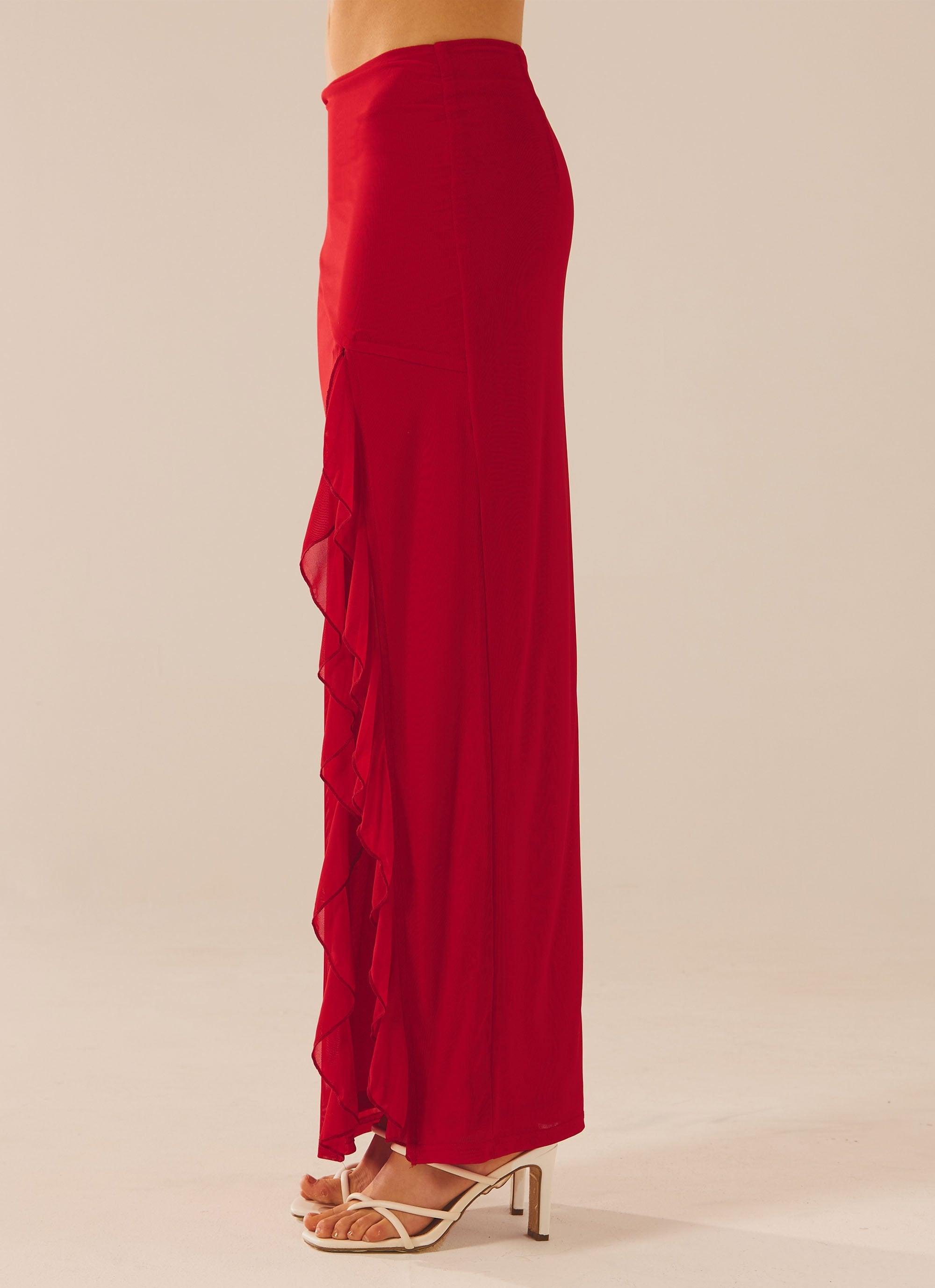 Bittersweet Mesh Maxi Skirt - Red Rose
