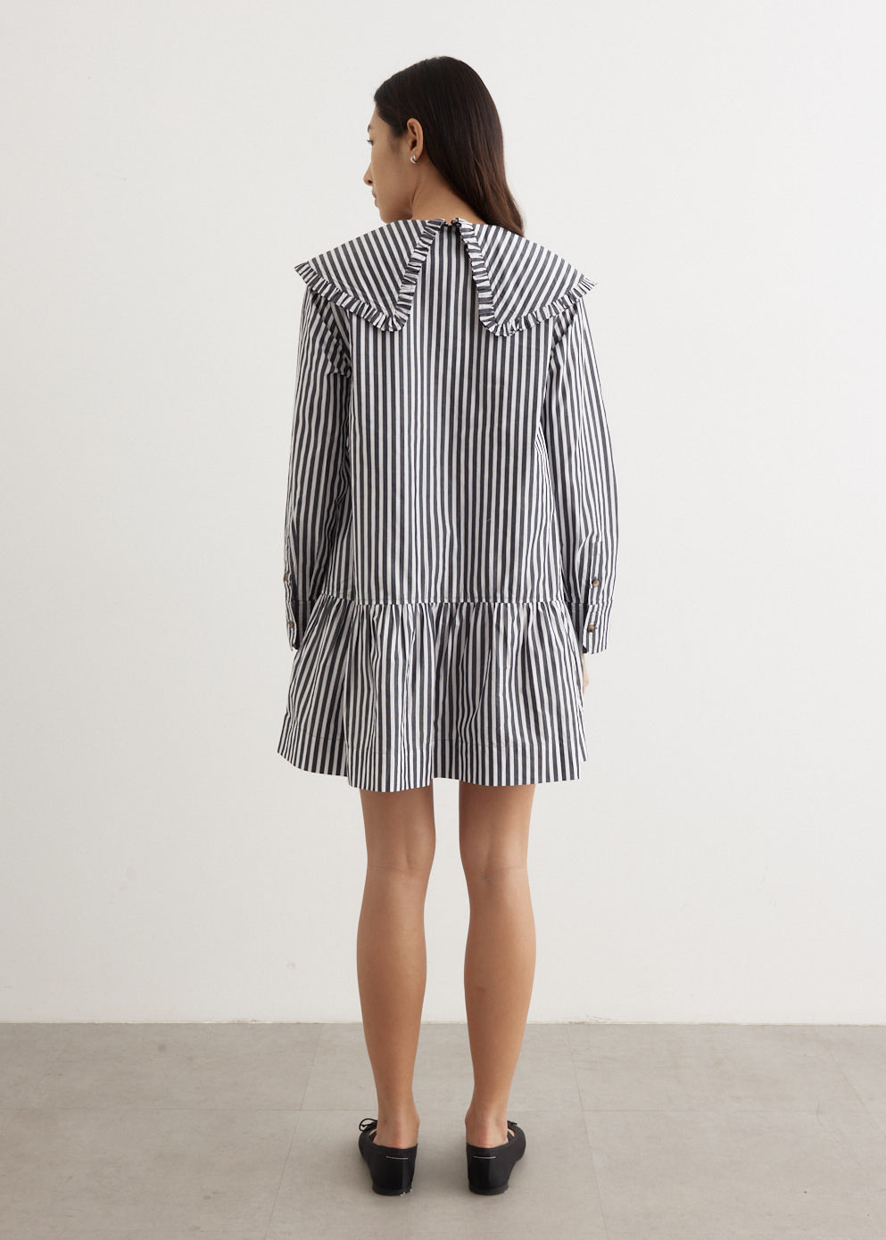 Stripe Big Collar Mini Shirt Dress