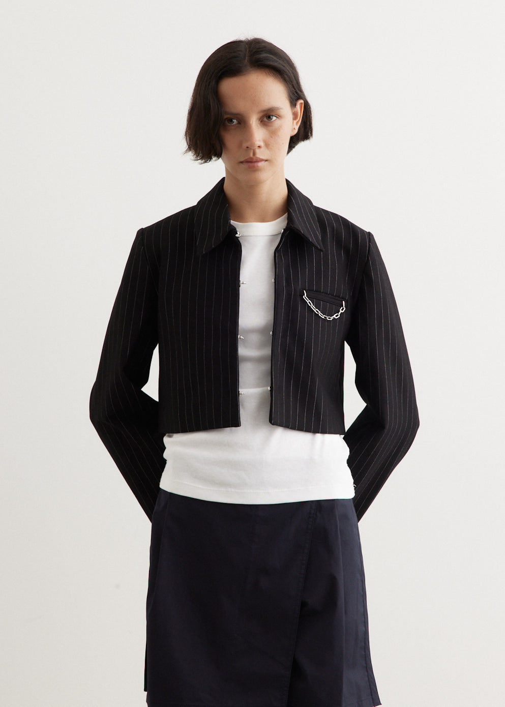 Compact Stripe Jersey Short Blazer