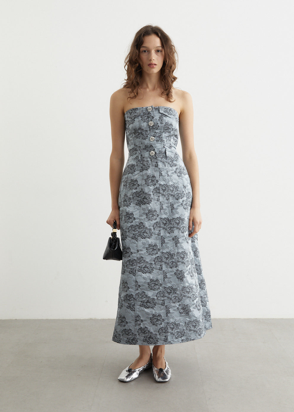 Botanical Jacquard Long Corsage Dress