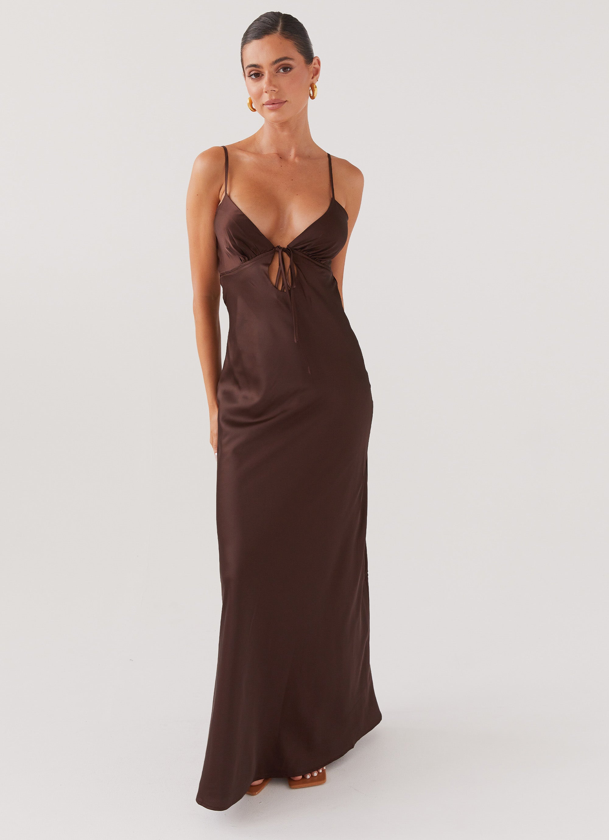 Flora Satin Maxi Dress - Chocolate