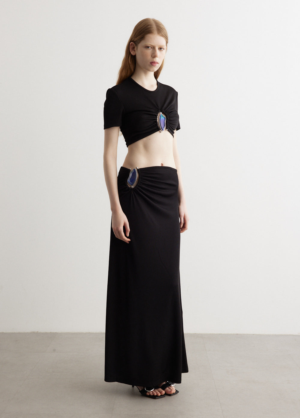 Moodstone Ruched Crop T-Shirt