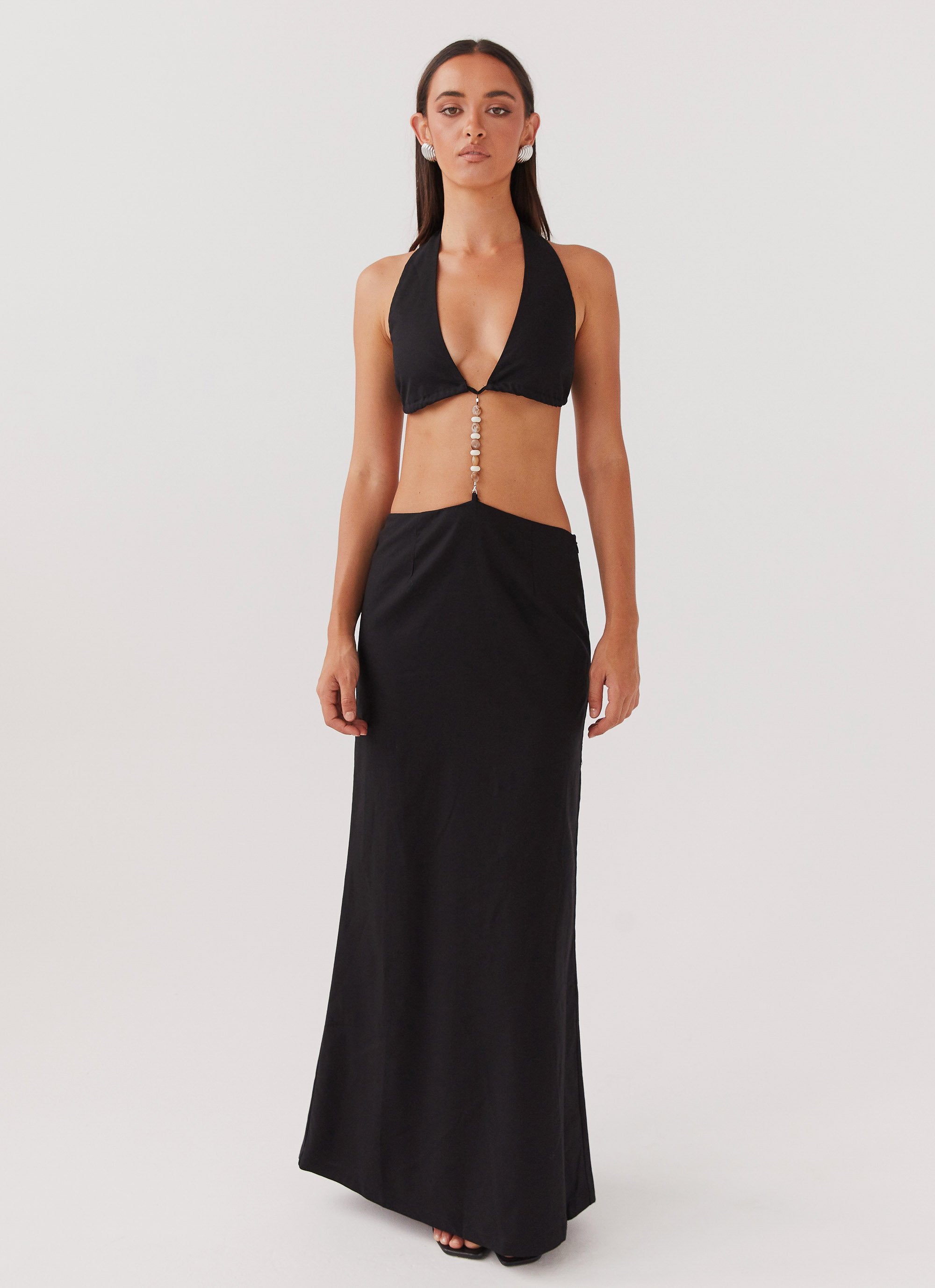 Swaying Palms Maxi Dress - Black