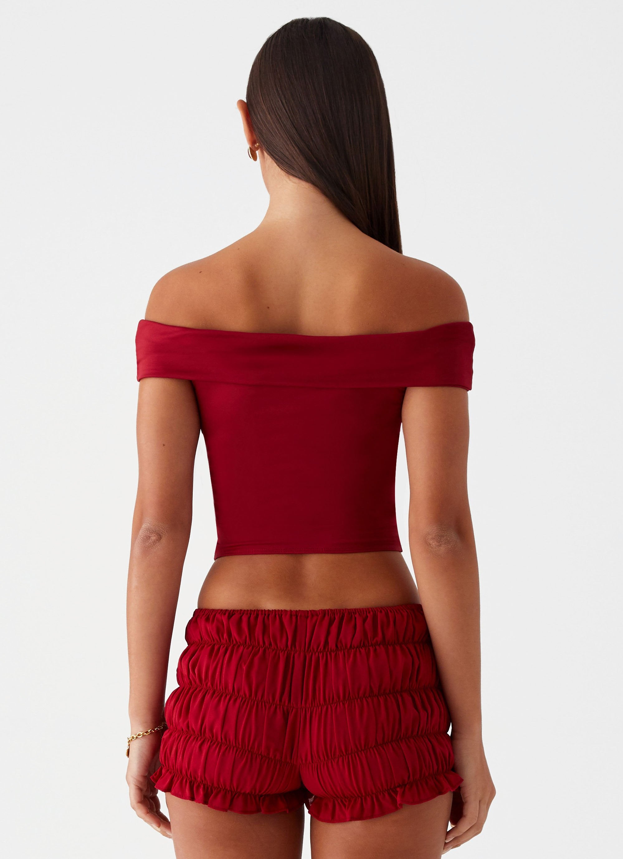 Trixie Twist Off Shoulder Top - Maroon