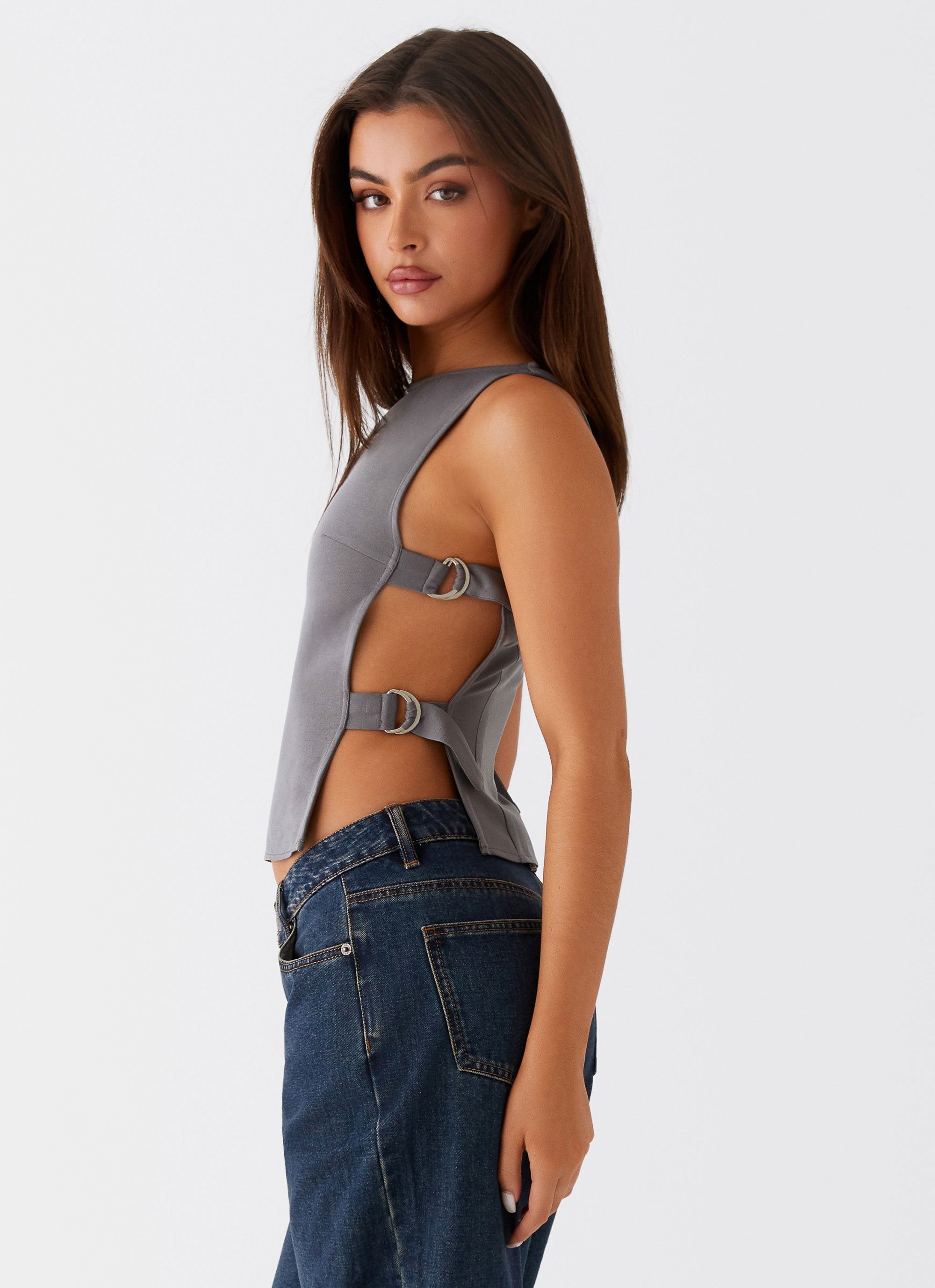 Cherish You Buckle Top - Charcoal