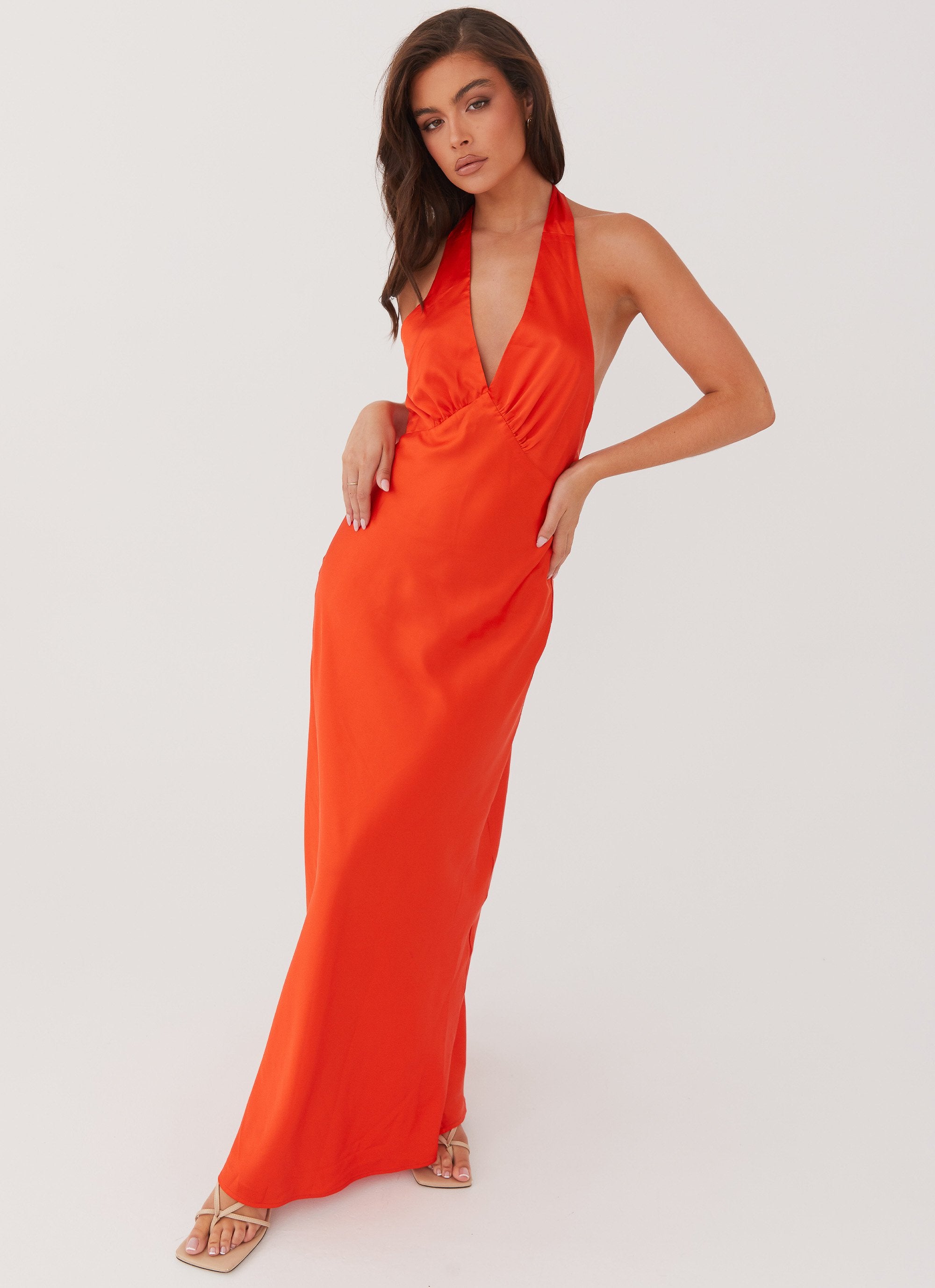 Heavy Hearted Satin Maxi Dress - Sunset