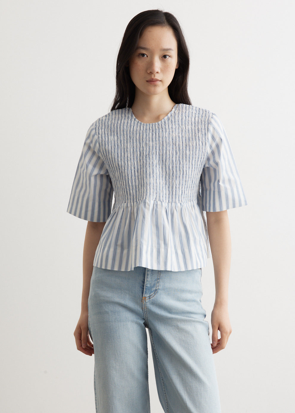 Stripe Open Back Smock Blouse