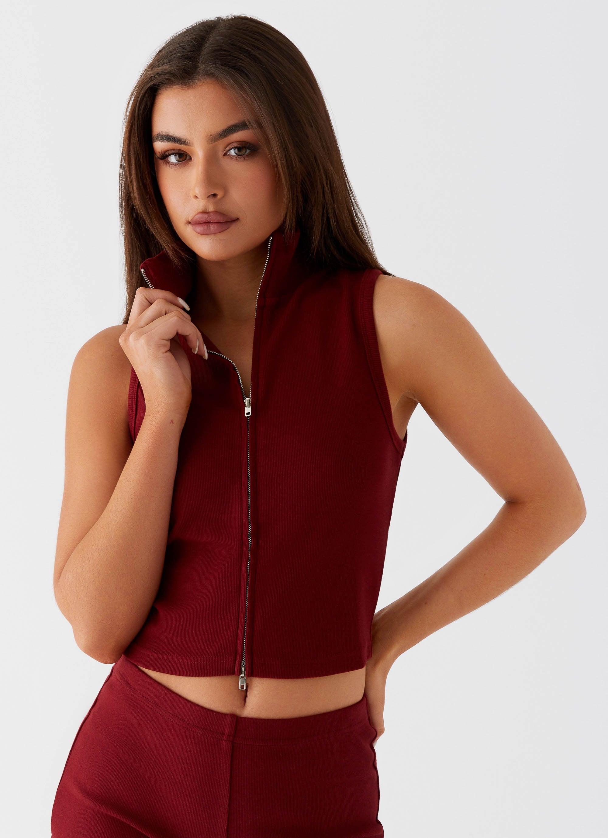 Spectate Collar Top - Maroon