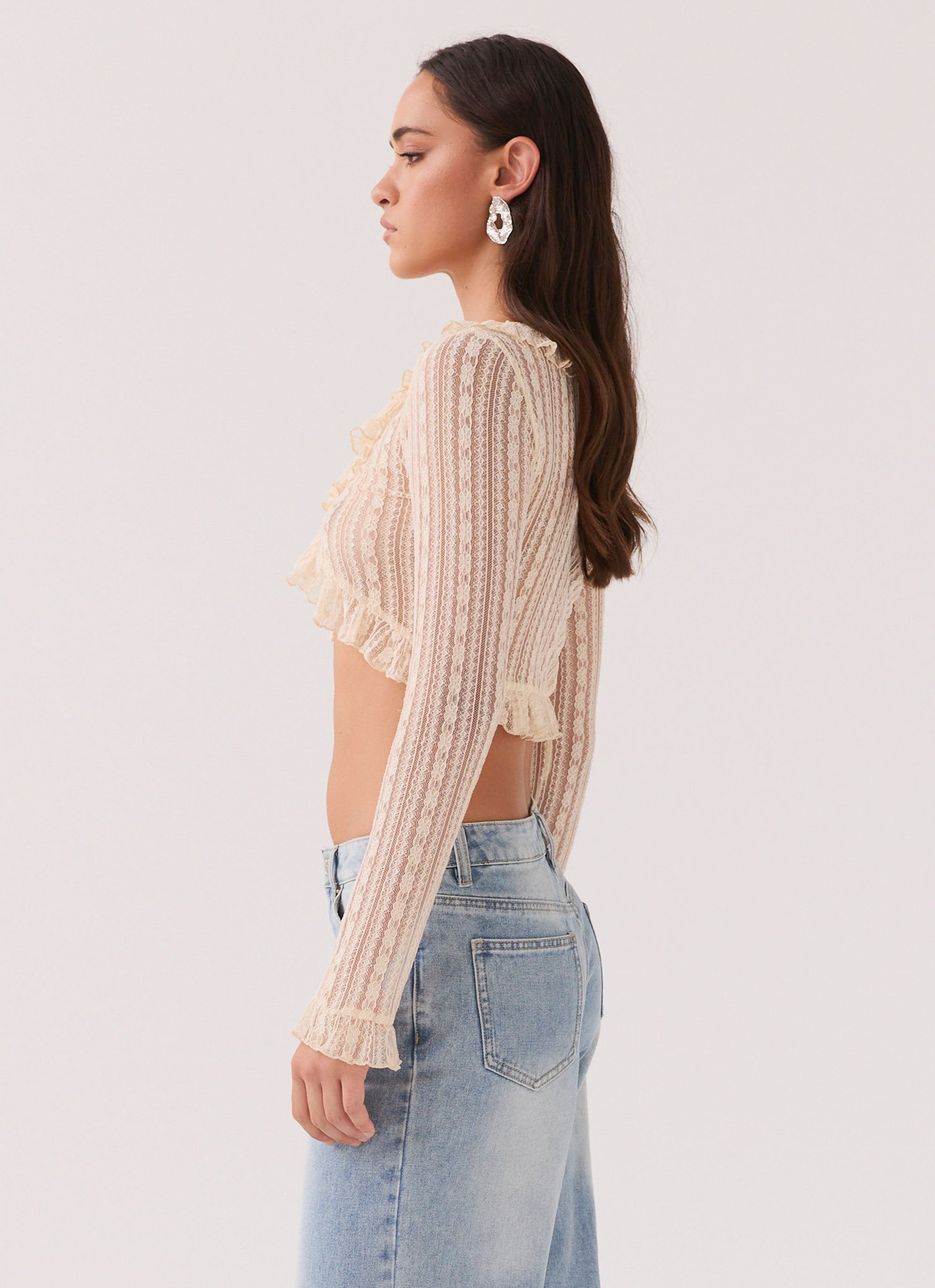 Lacey Knit Shrug Top - Ivory