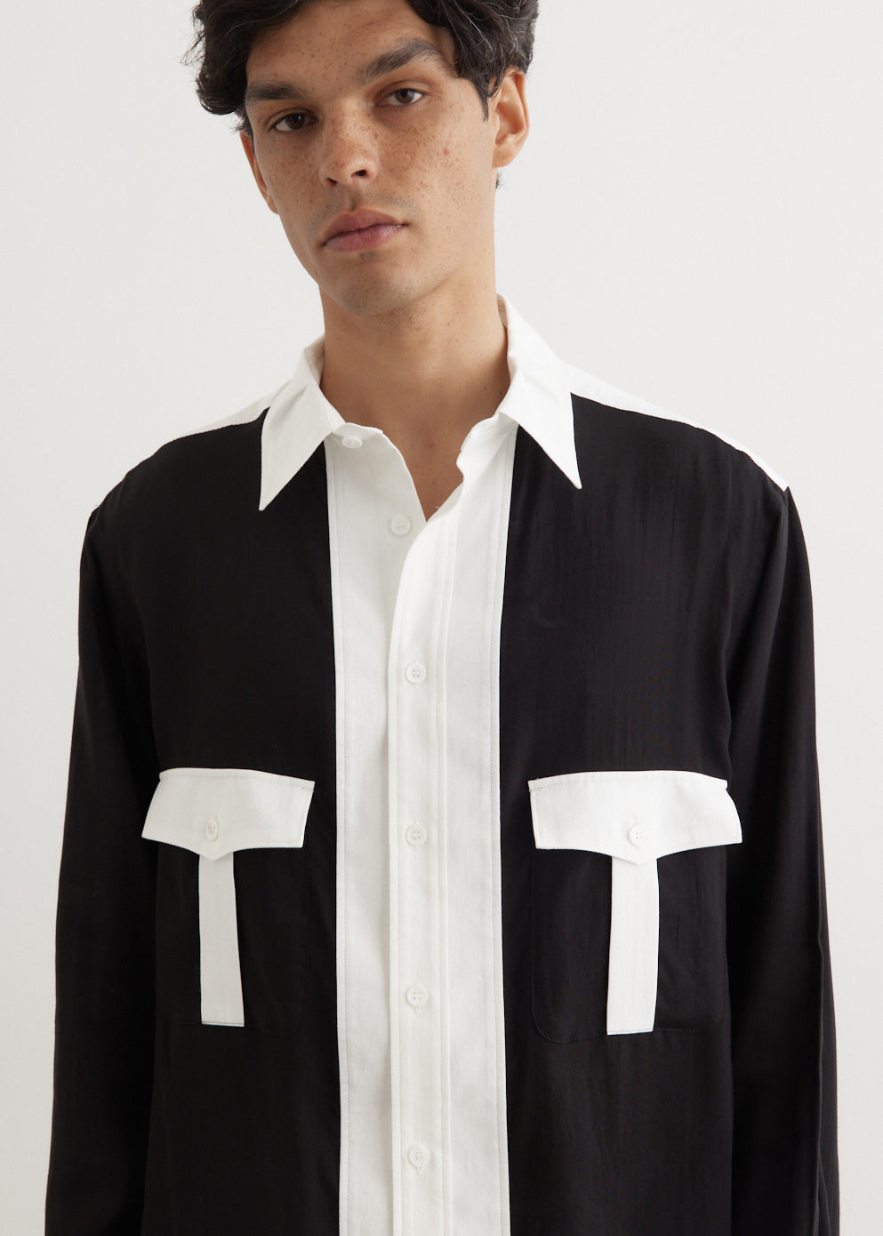 Monochrome Panel Tuck Collar Shirt