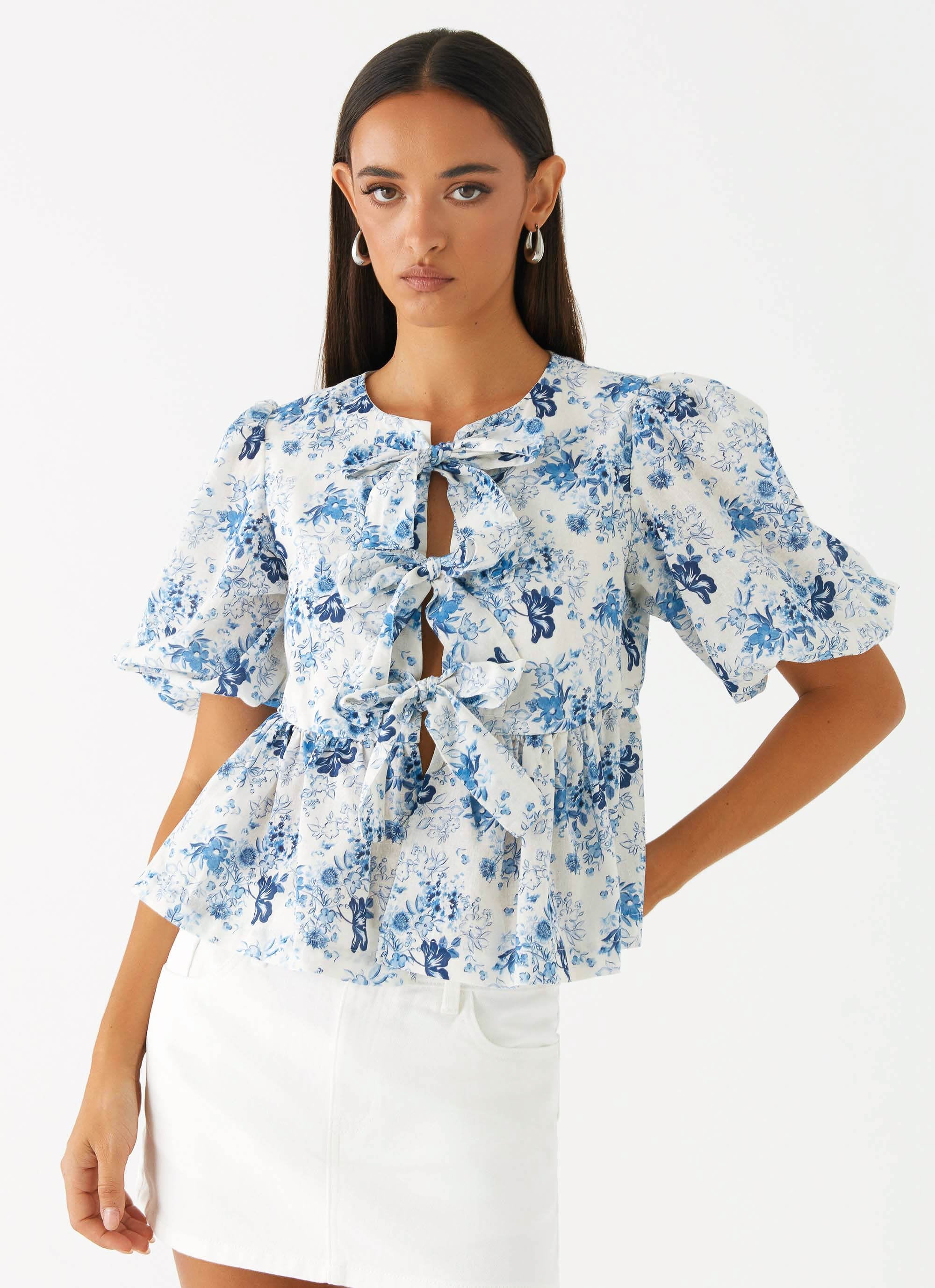 Western Wind Tie Top - Serene Sky Floral