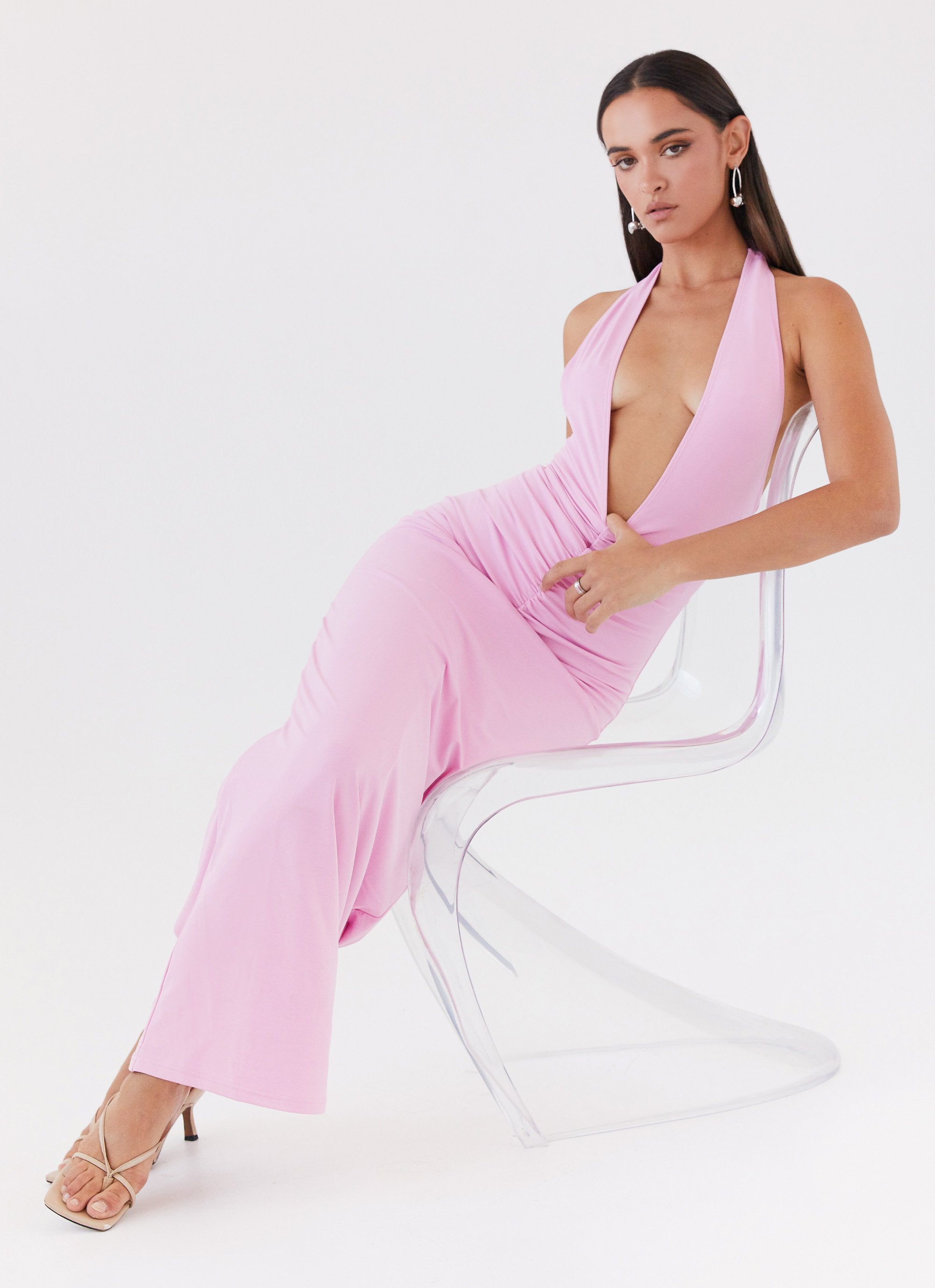 Whisked Away Halterneck Maxi Dress - Pink