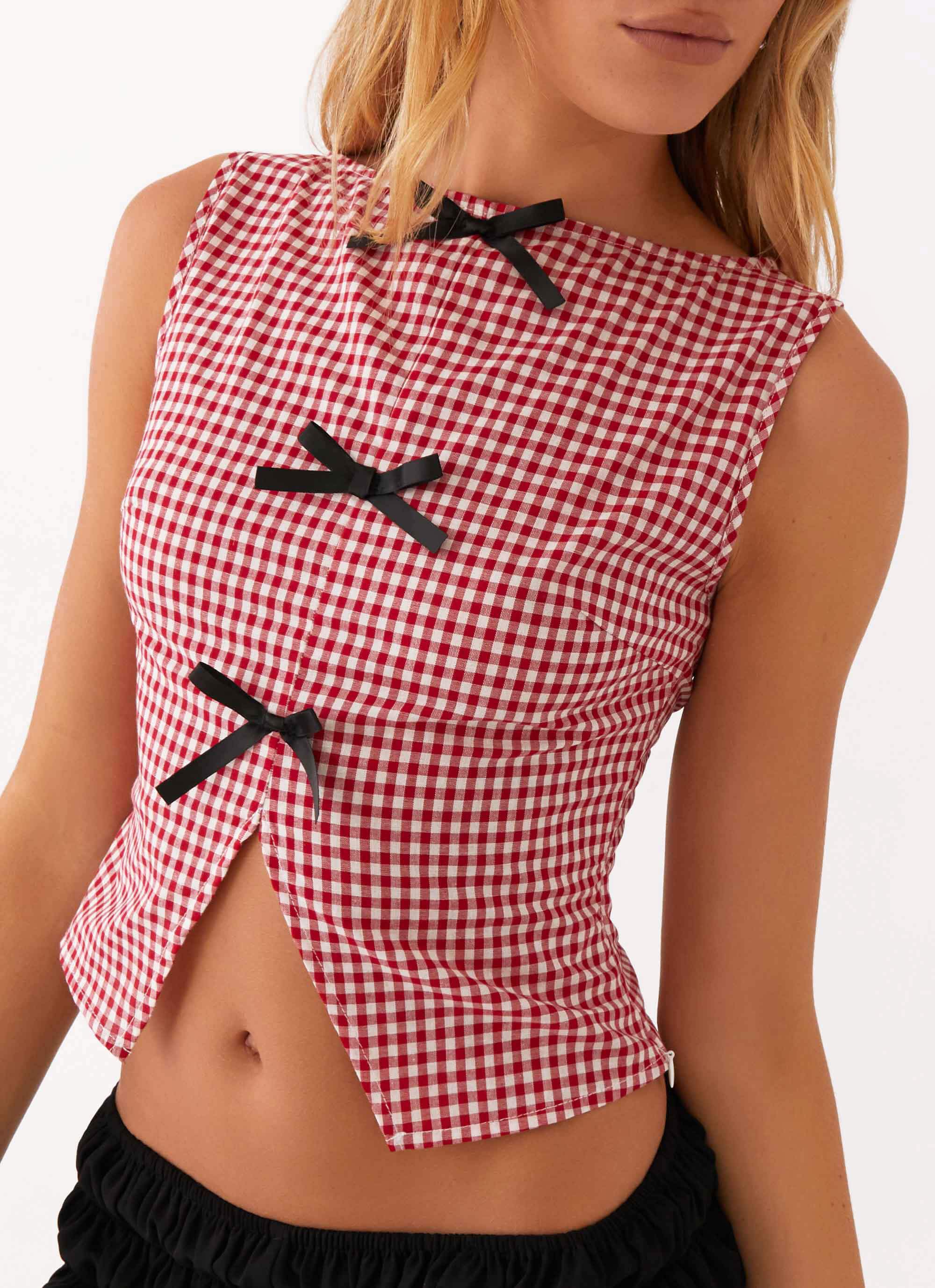 Quincy Top - Maroon Gingham