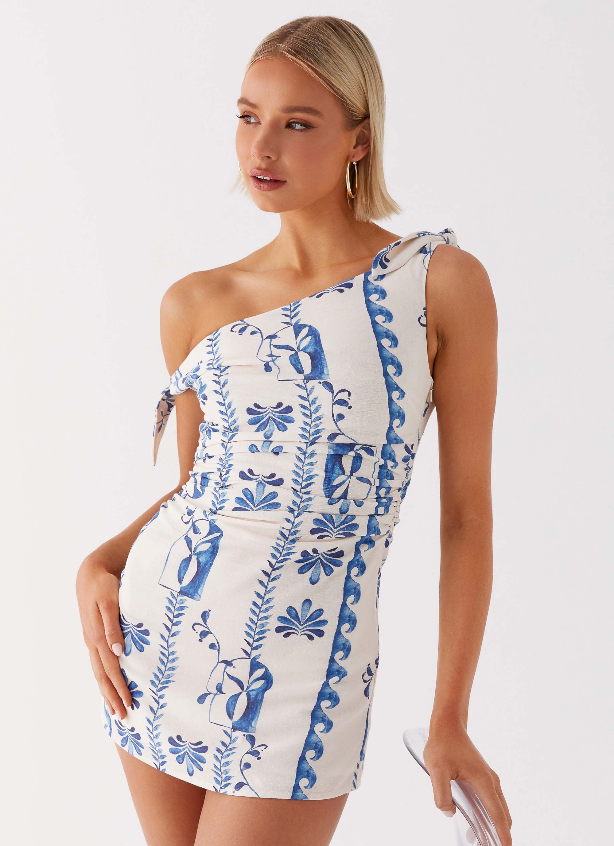 Amazonia Linen Mini Dress - Floral Wave