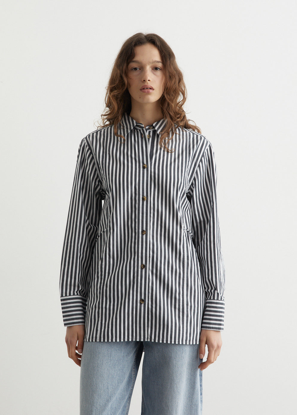 Stripe Oversized Tie String Shirt