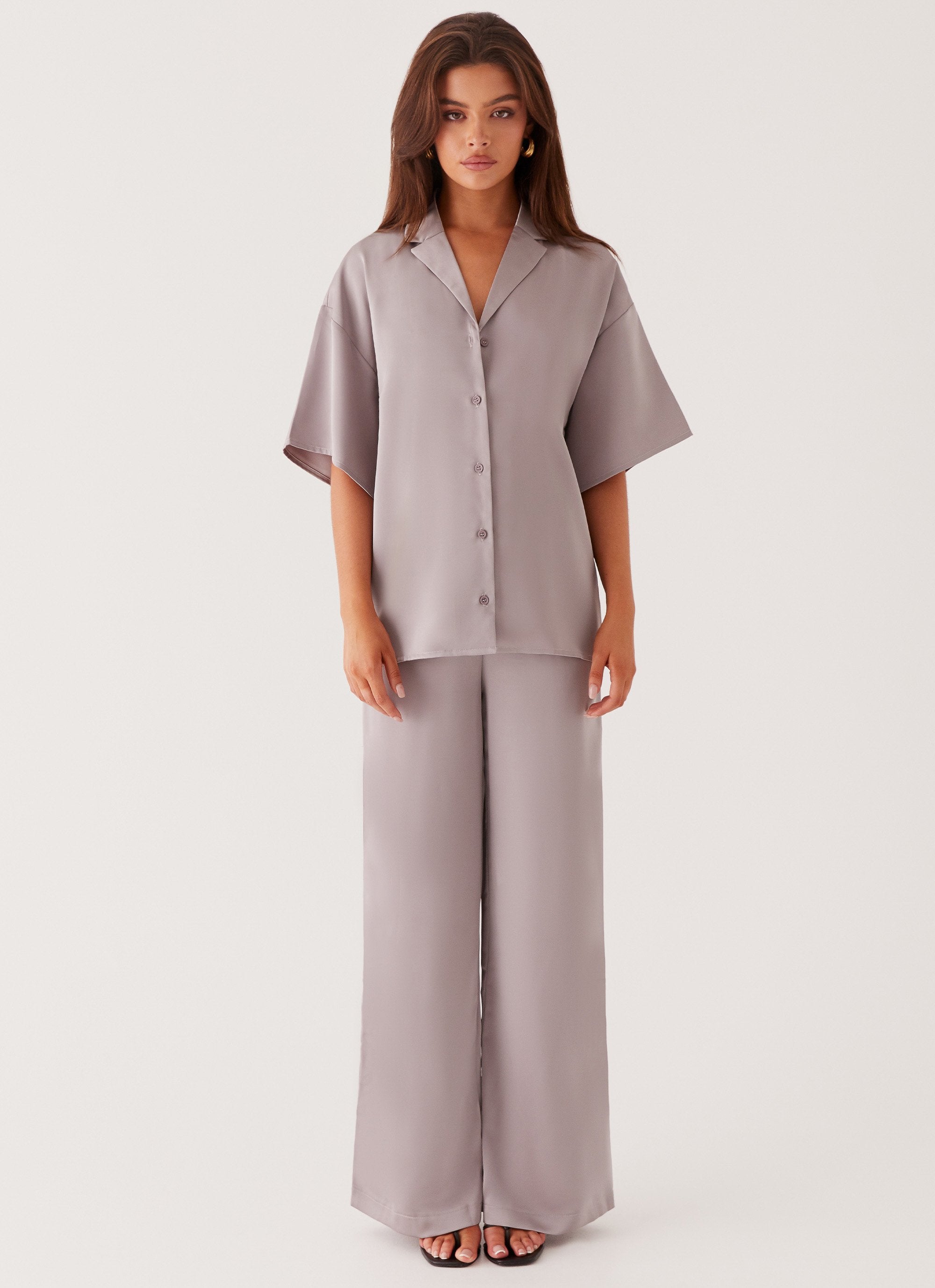 Palm Cove Satin Shirt - Grey