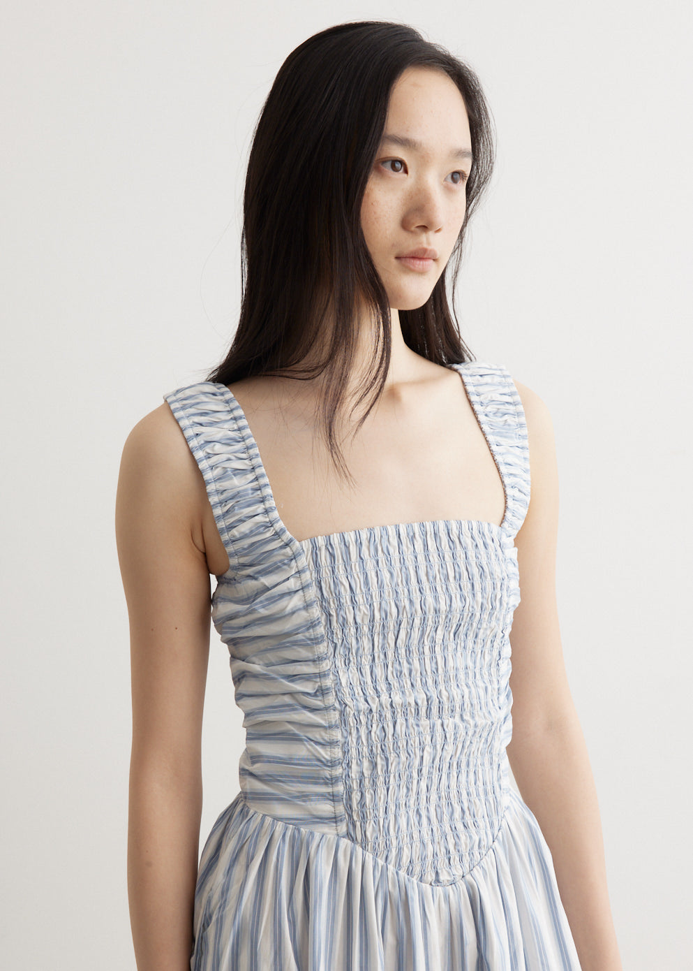 Stripe Midi Strap Smock Dress