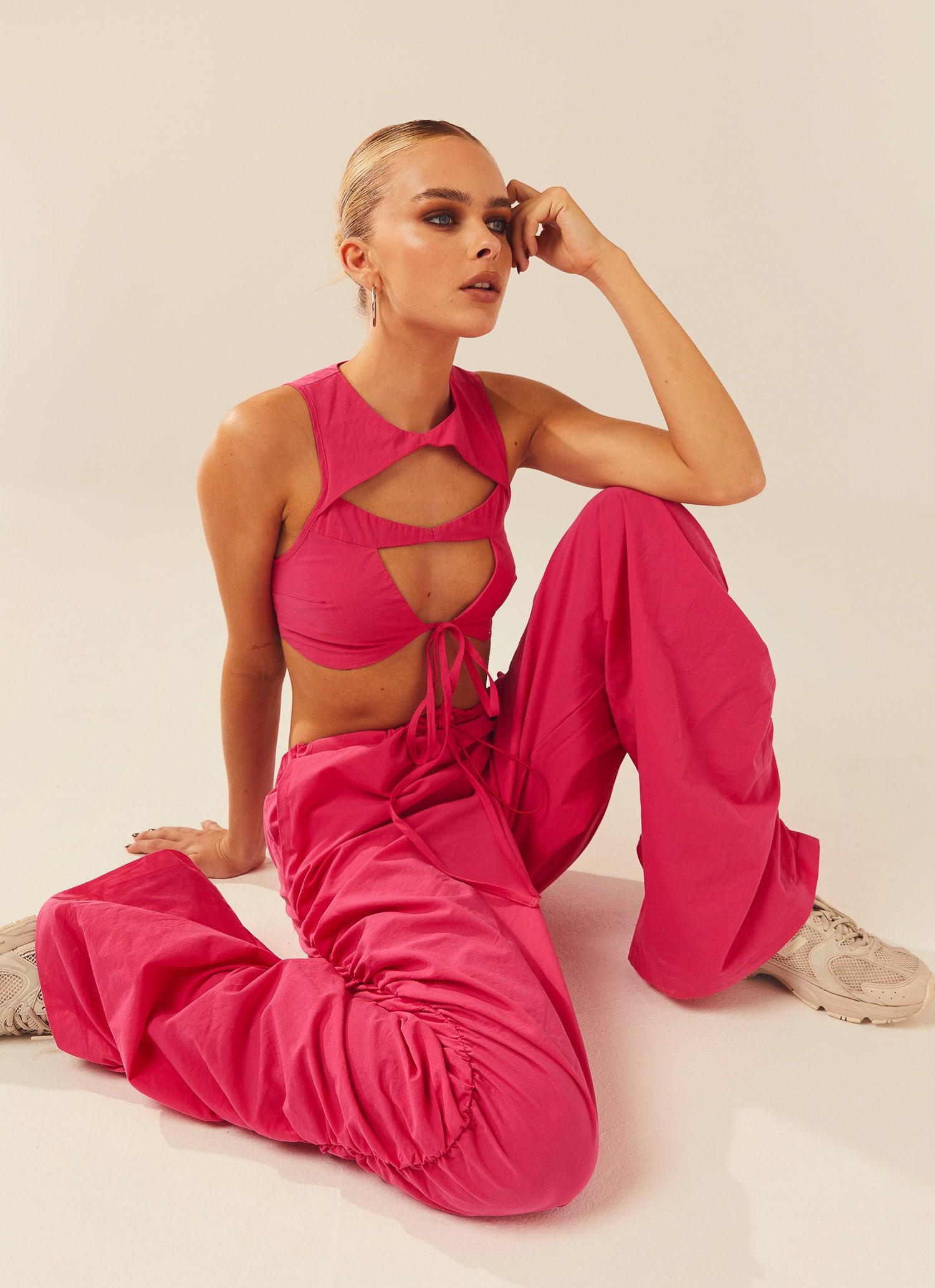 Next In Line Crop Top - Fluorescent Pink