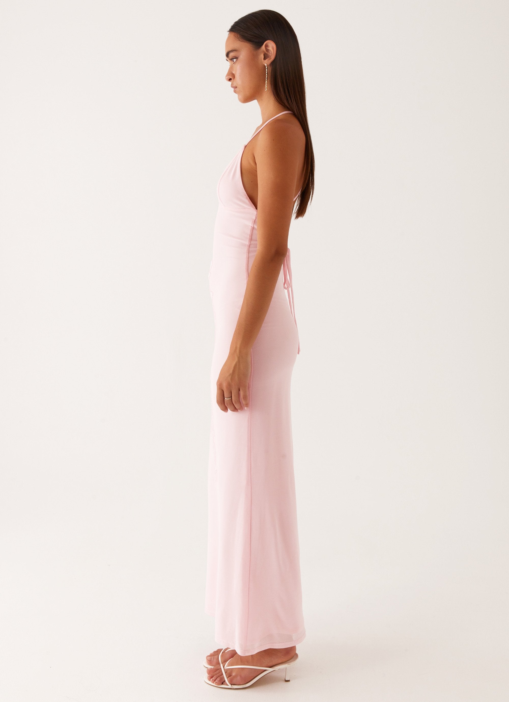 Beki Beaded Mesh Maxi Dress - Pink