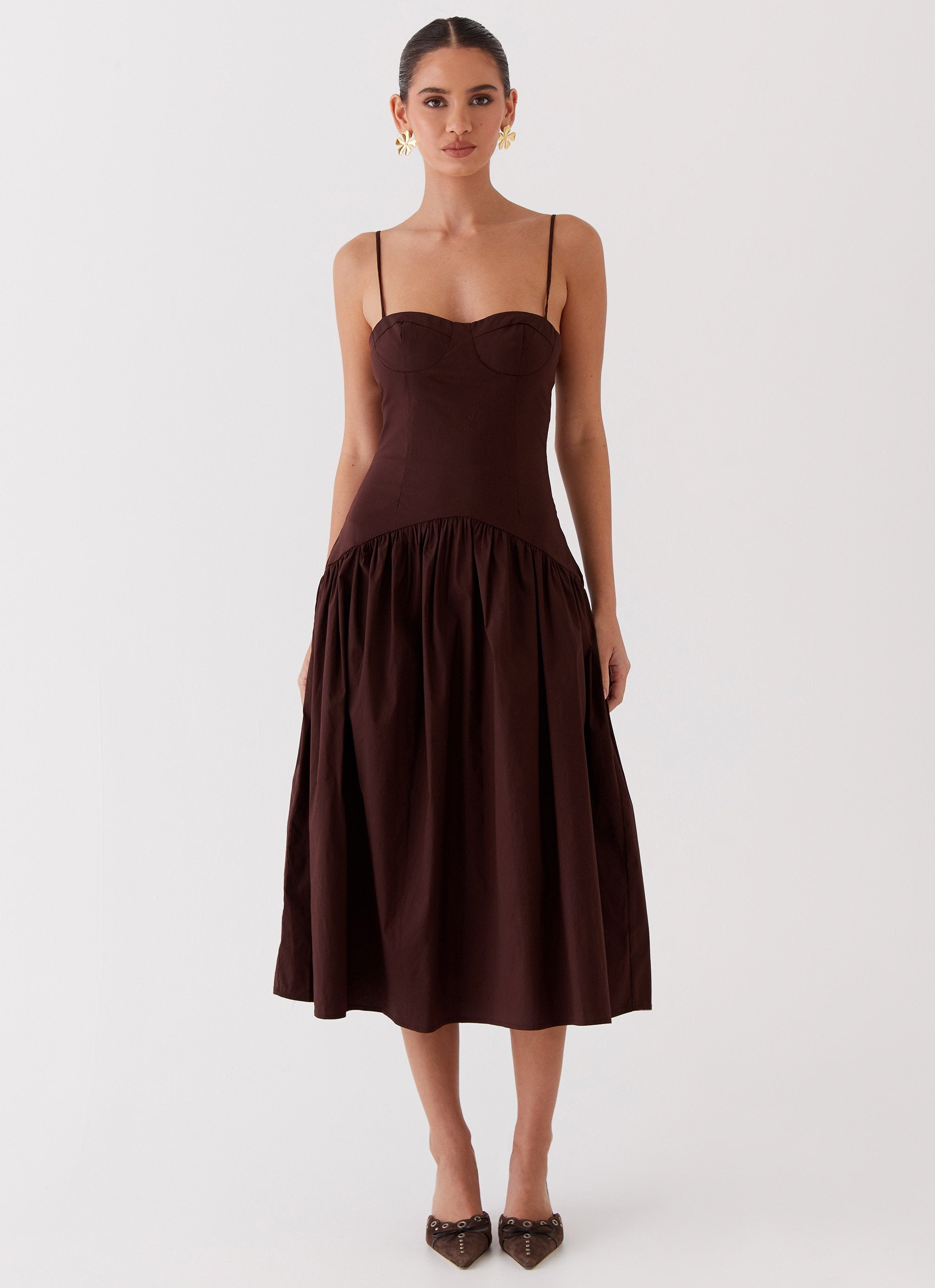 Yvette Corset Midi Dress - Chocolate