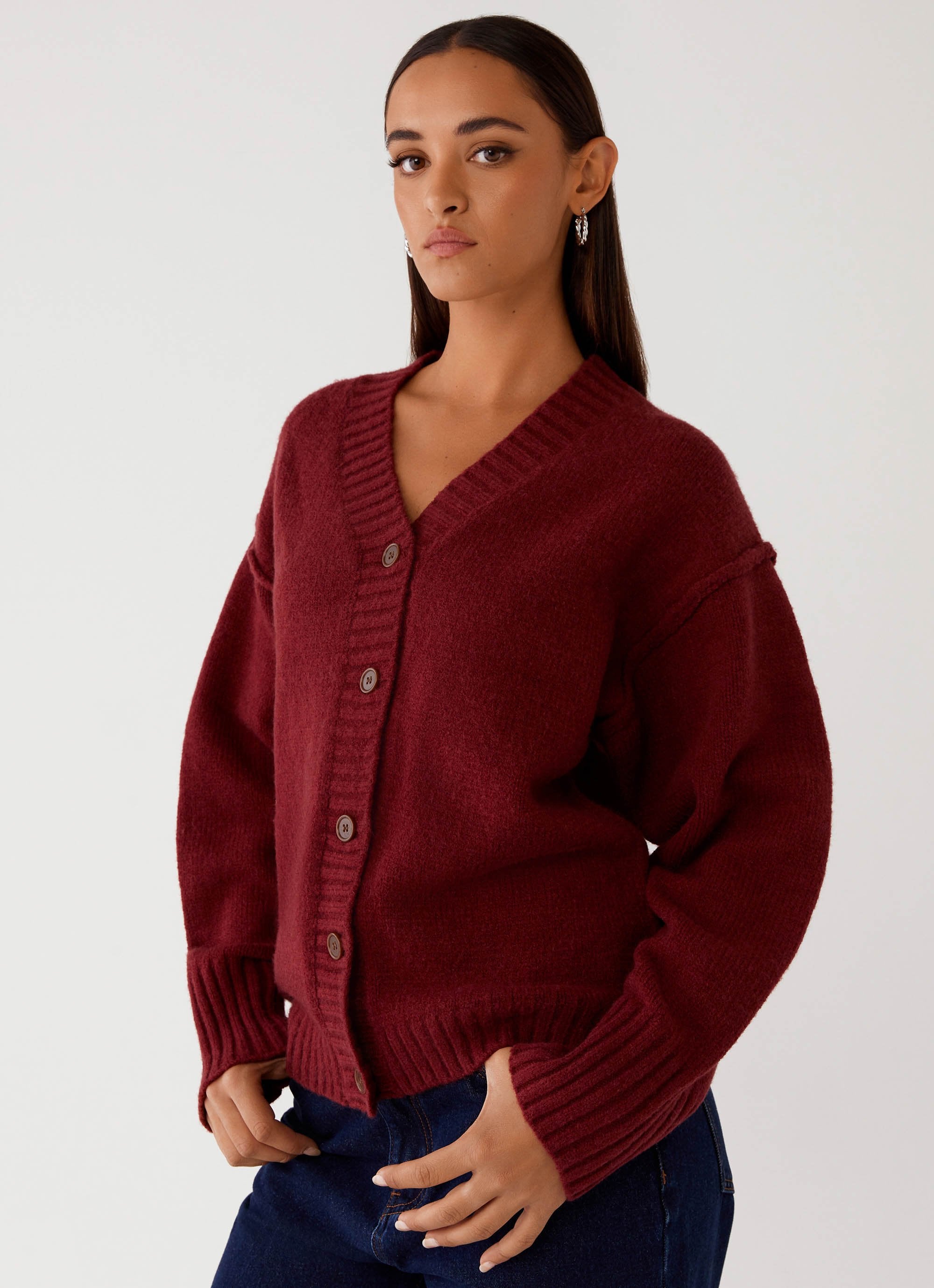 Tell Me More Oversized Cardigan - Maroon