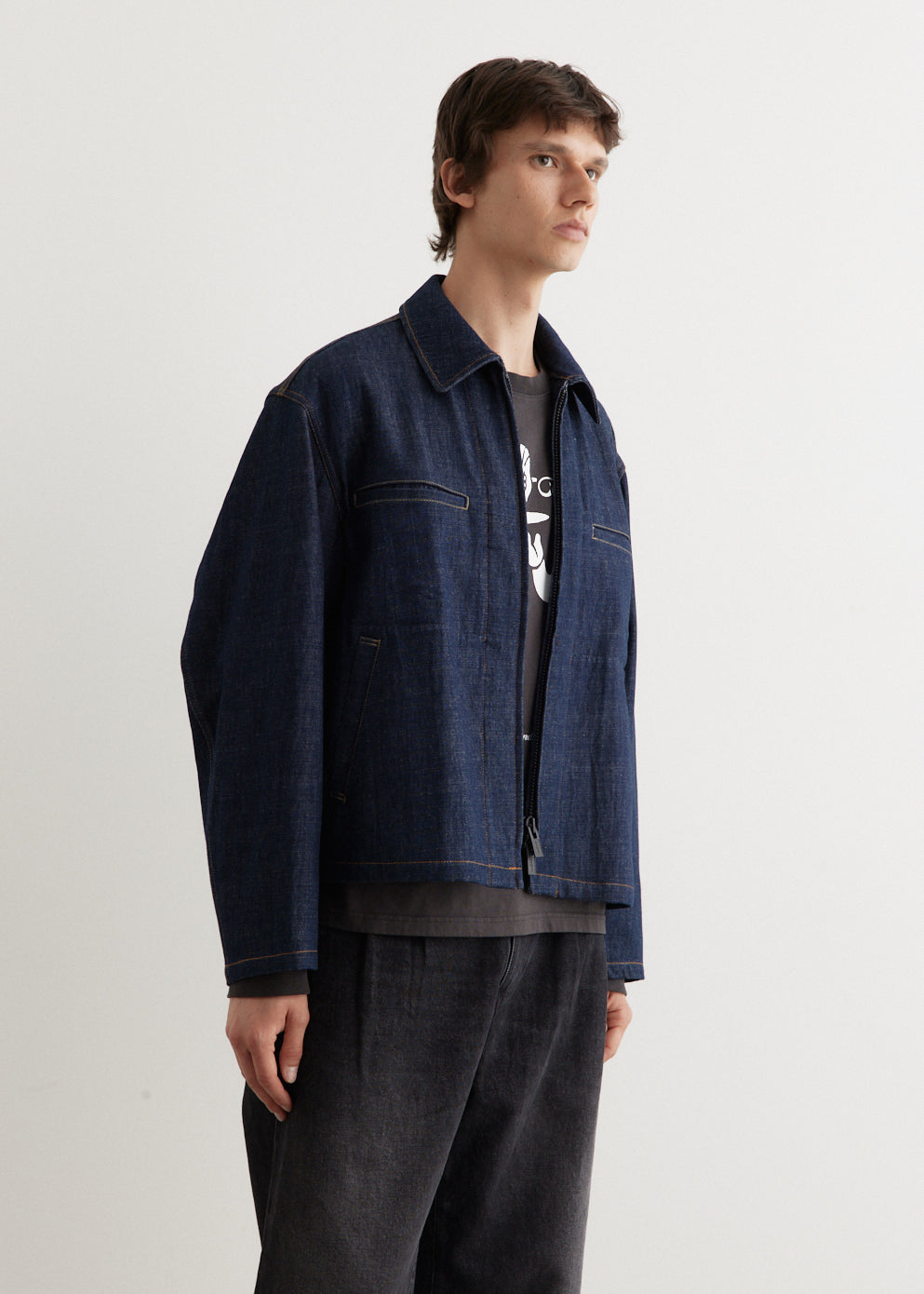 J-Colour Combination Stitch Denim Blouson