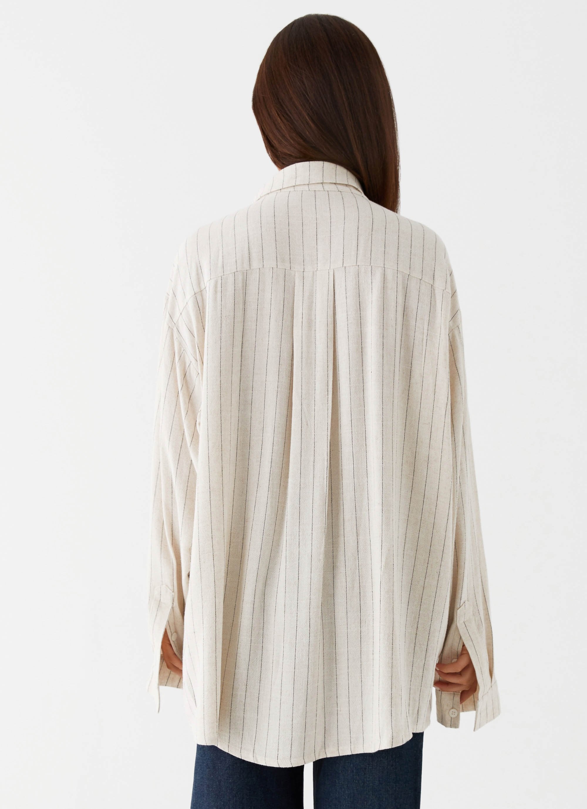 Lockie Oversized Linen Shirt - Oat Pinstripe