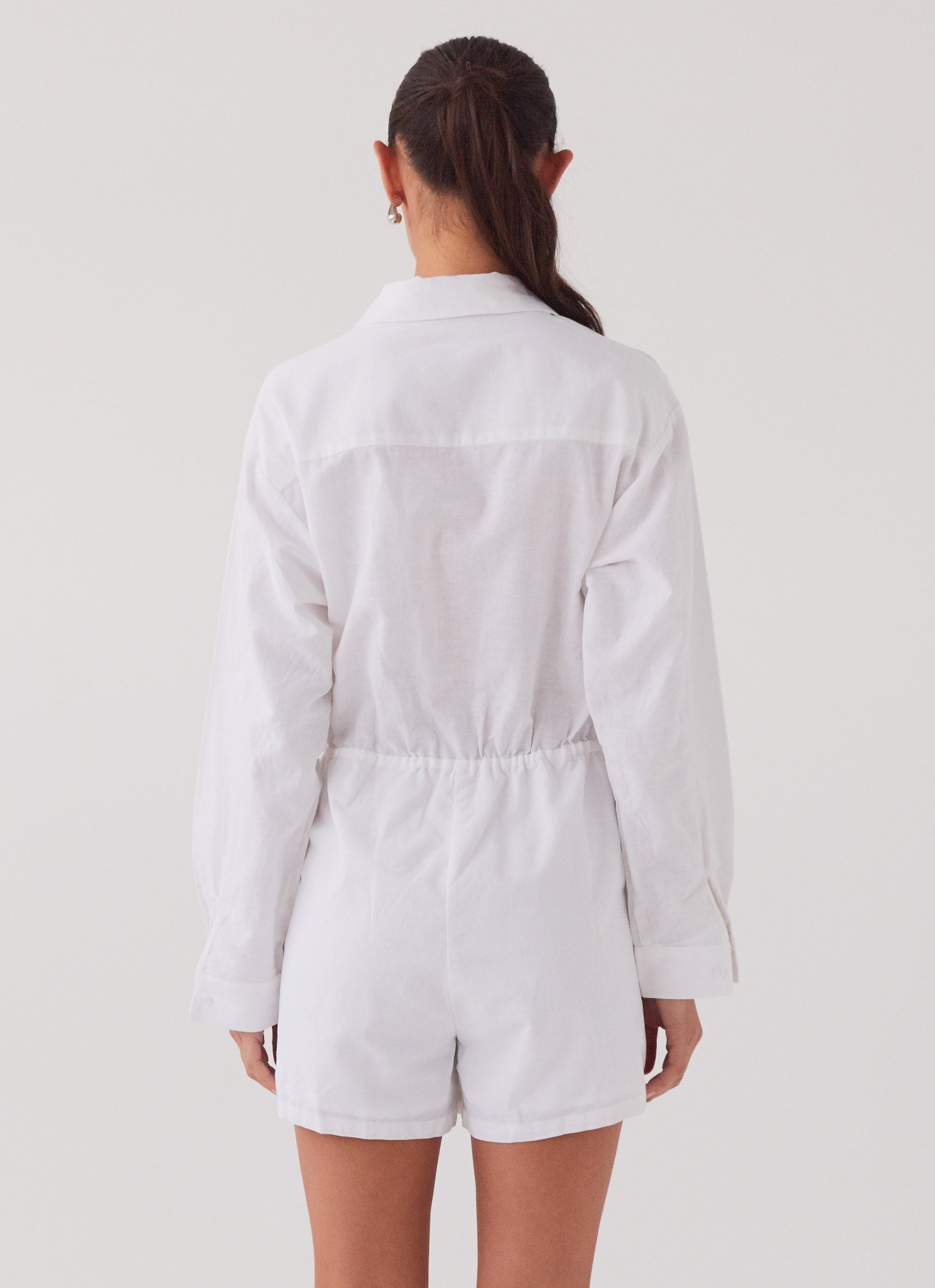 Unwind Linen Shirt Playsuit - White