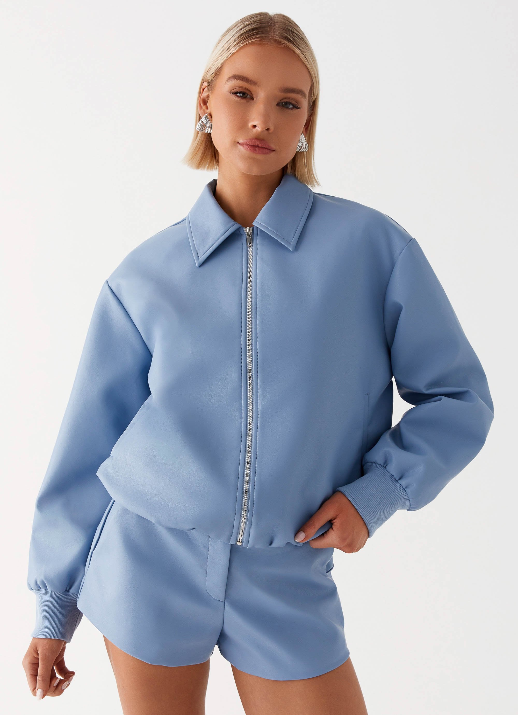 Aspen Oversized Bomber Jacket - Blue