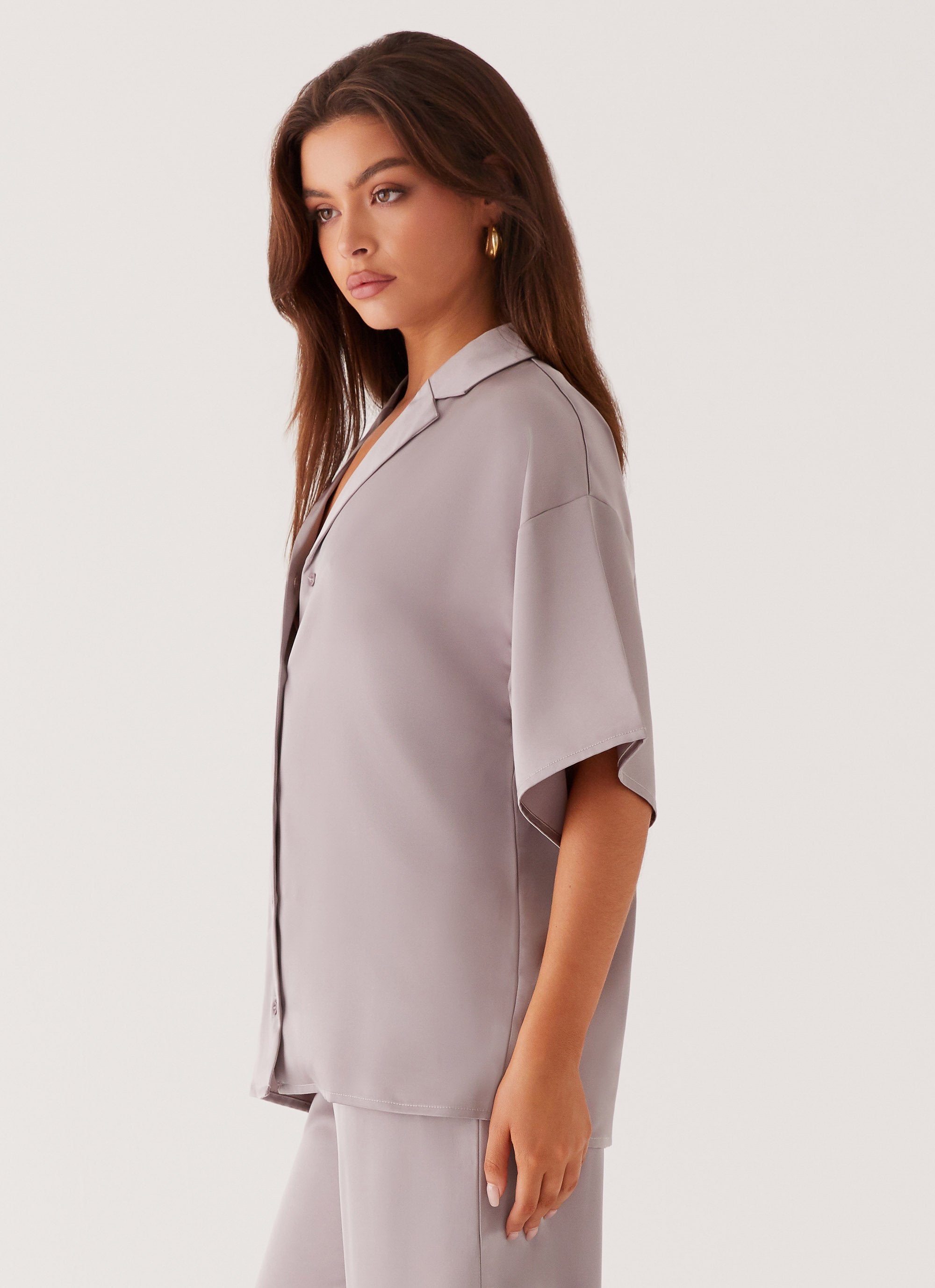 Palm Cove Satin Shirt - Grey