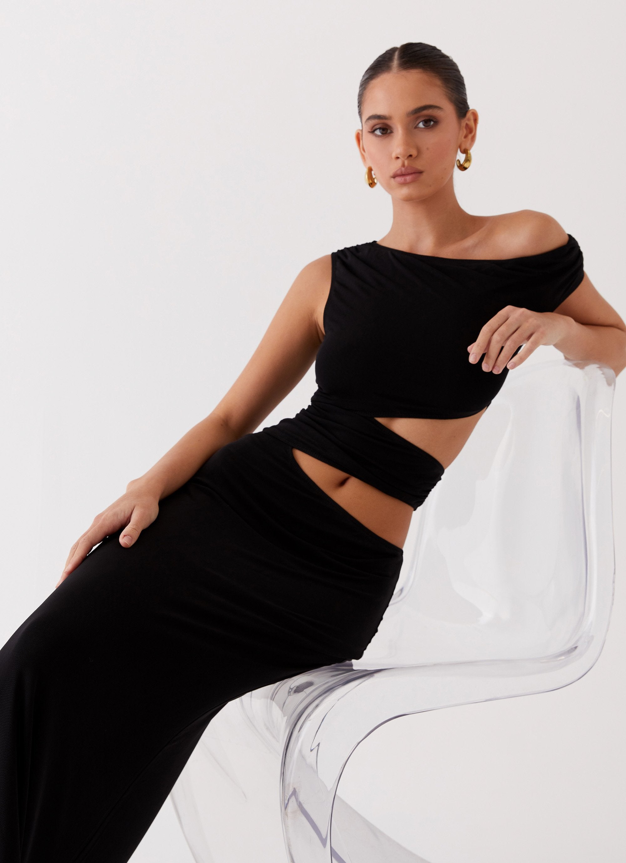 Margot One Shoulder Maxi Dress - Black