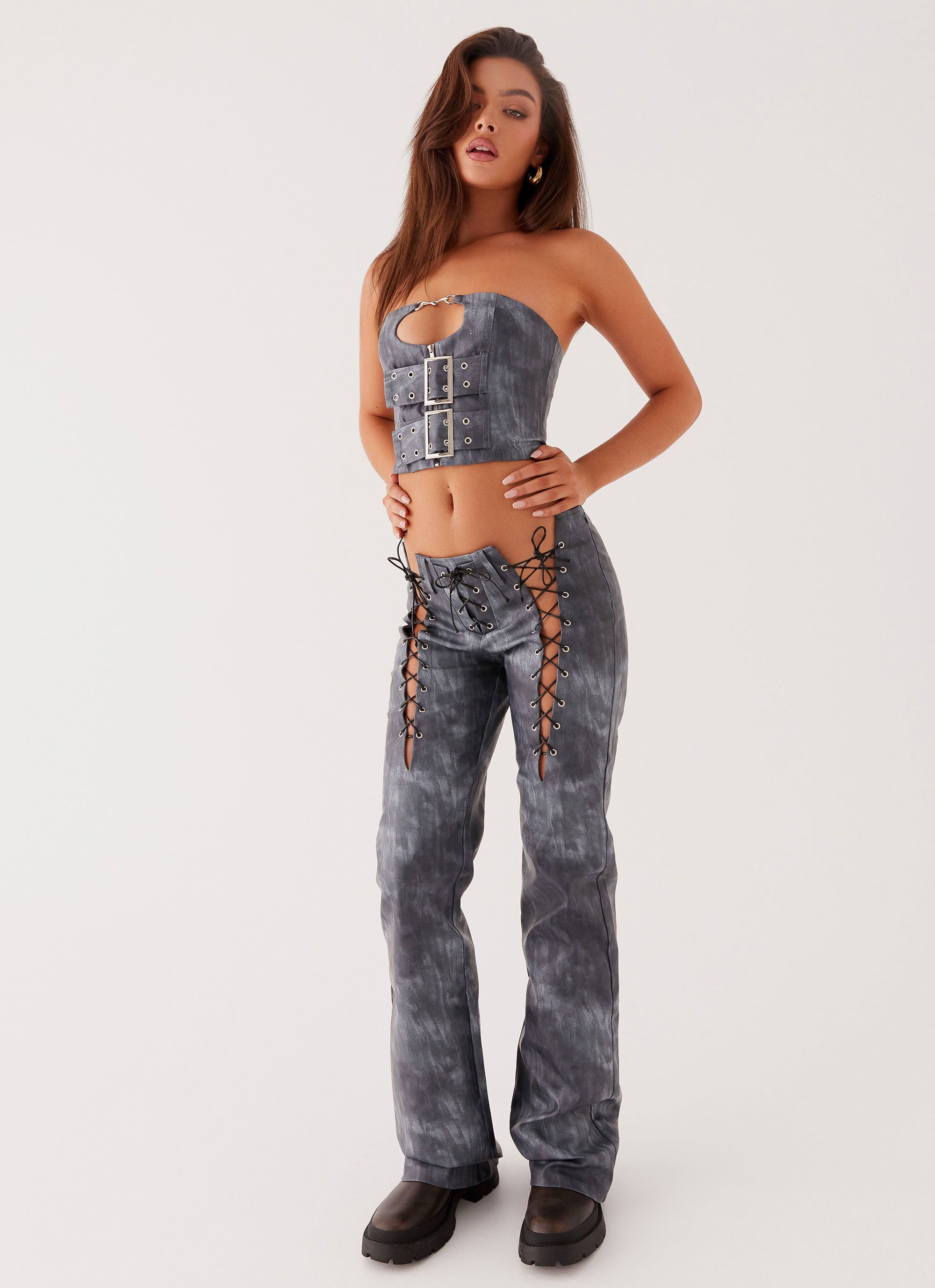 Better When I'm Dancing Lace Up Pants - Graphite