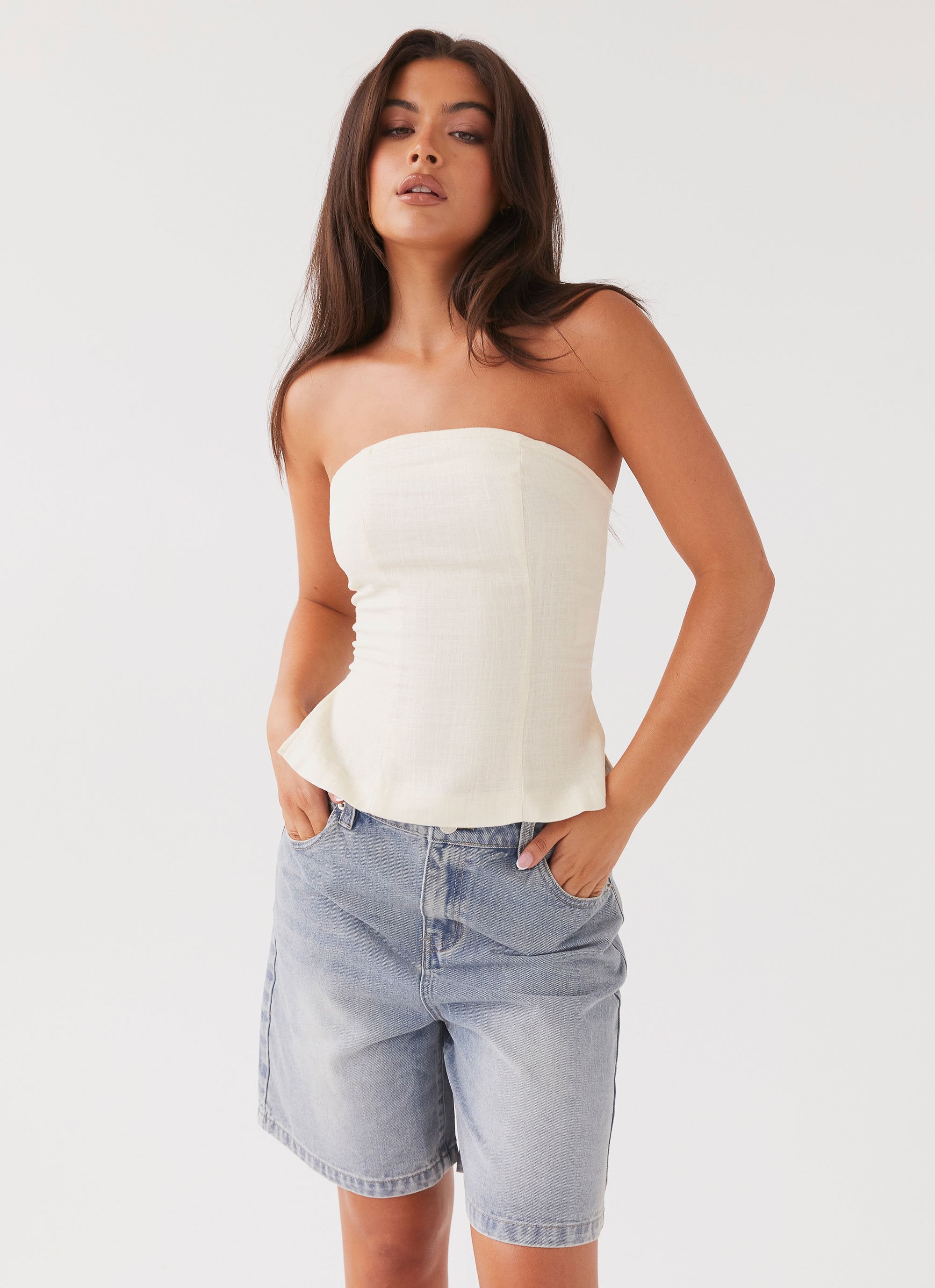 Stephanie Linen Tube Top - Ivory Cream