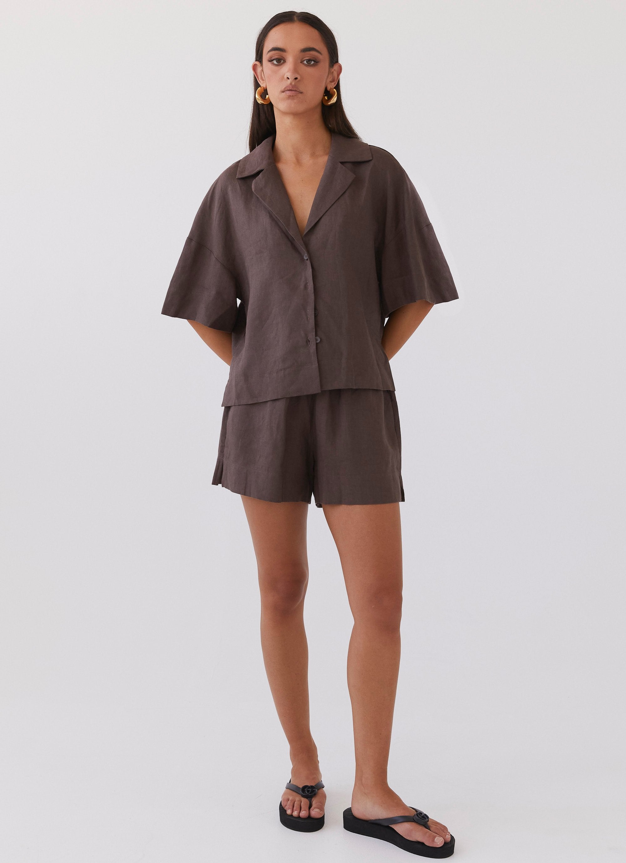 Chelsea Lounge Linen Shirt - Chestnut