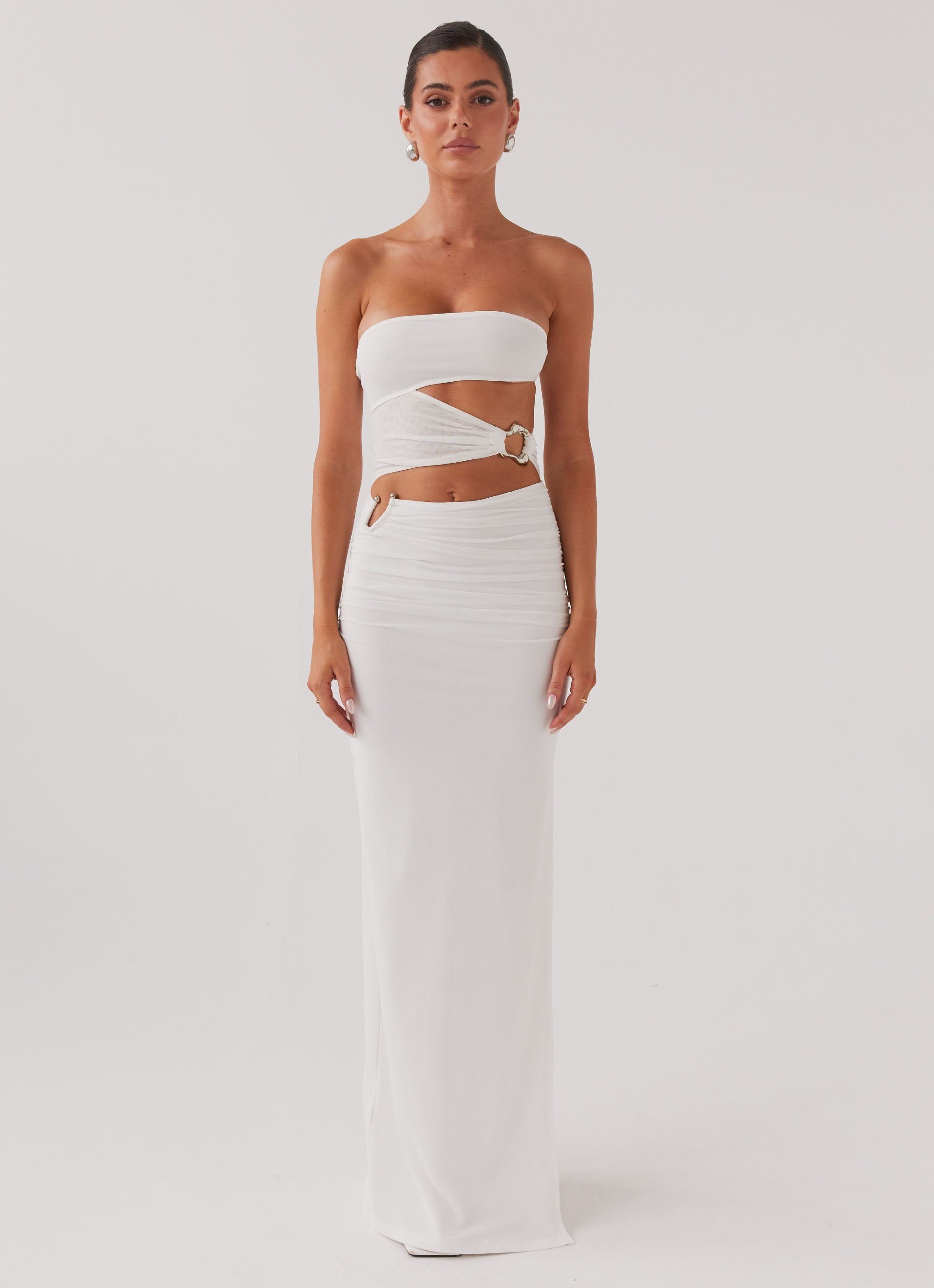 Into Pieces Mesh Maxi Dress - White